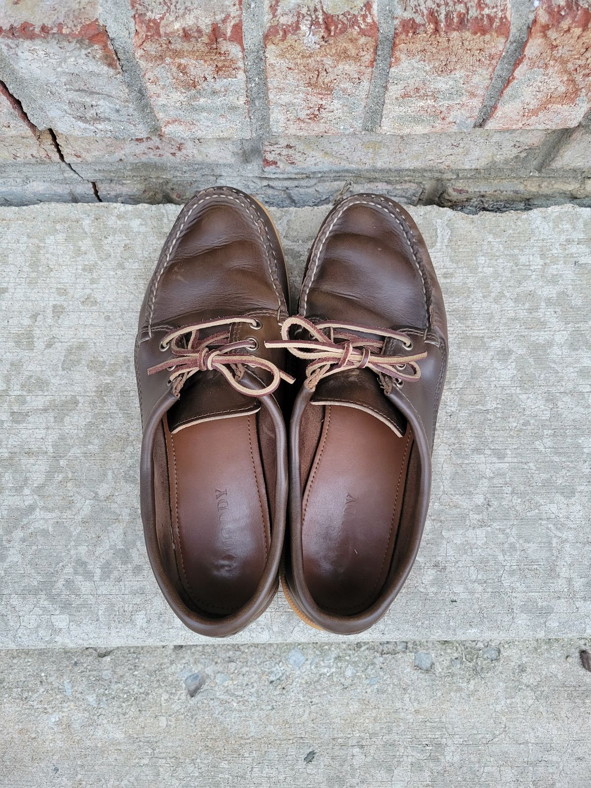 Photo by MagicBeardMan86 on April 3, 2024 of the Quoddy Blucher in Horween Olive Chromexcel.