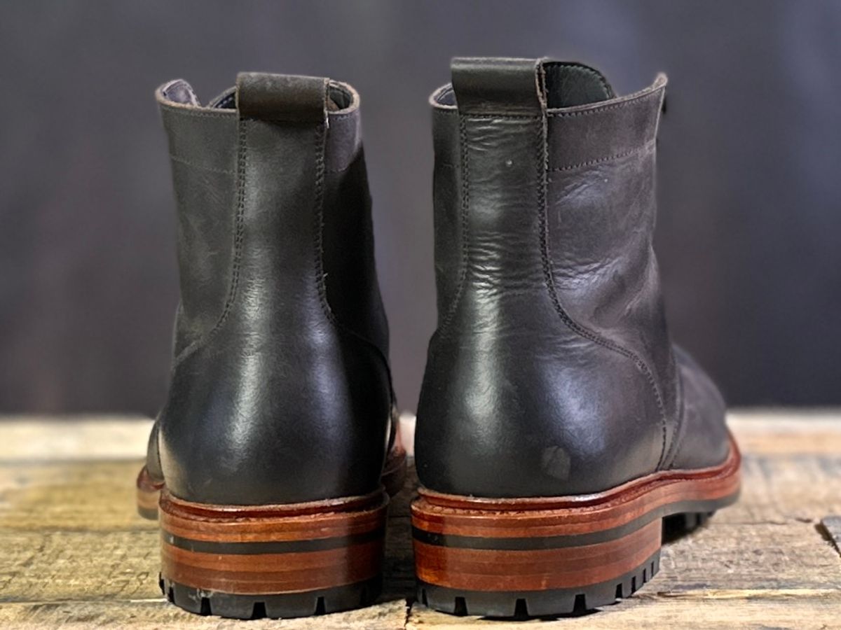 Photo by ChrisoftheW on December 7, 2024 of the Blkbrd Shoemaker Dixon Cap Toe Derby Boot in Black Pullup.