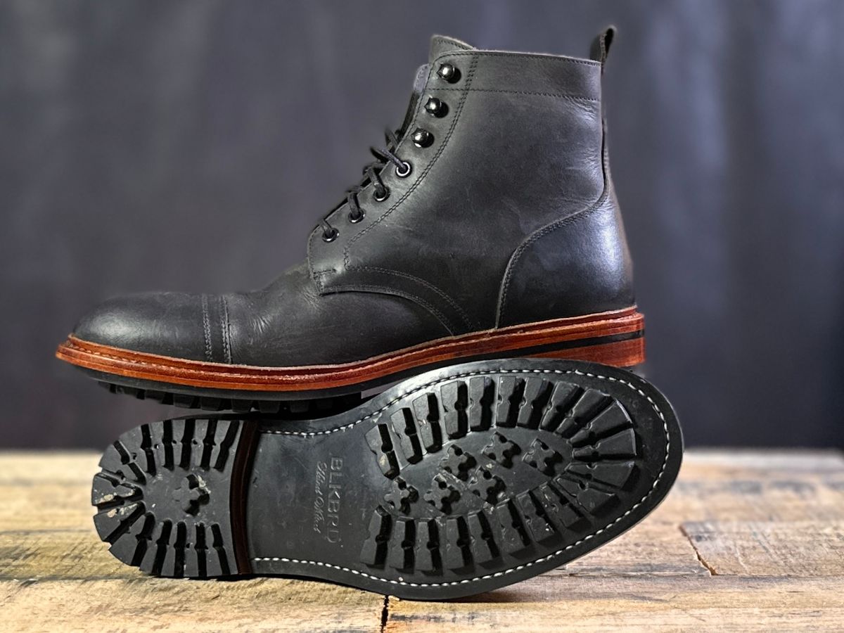 Photo by ChrisoftheW on December 7, 2024 of the Blkbrd Shoemaker Dixon Cap Toe Derby Boot in Black Pullup.