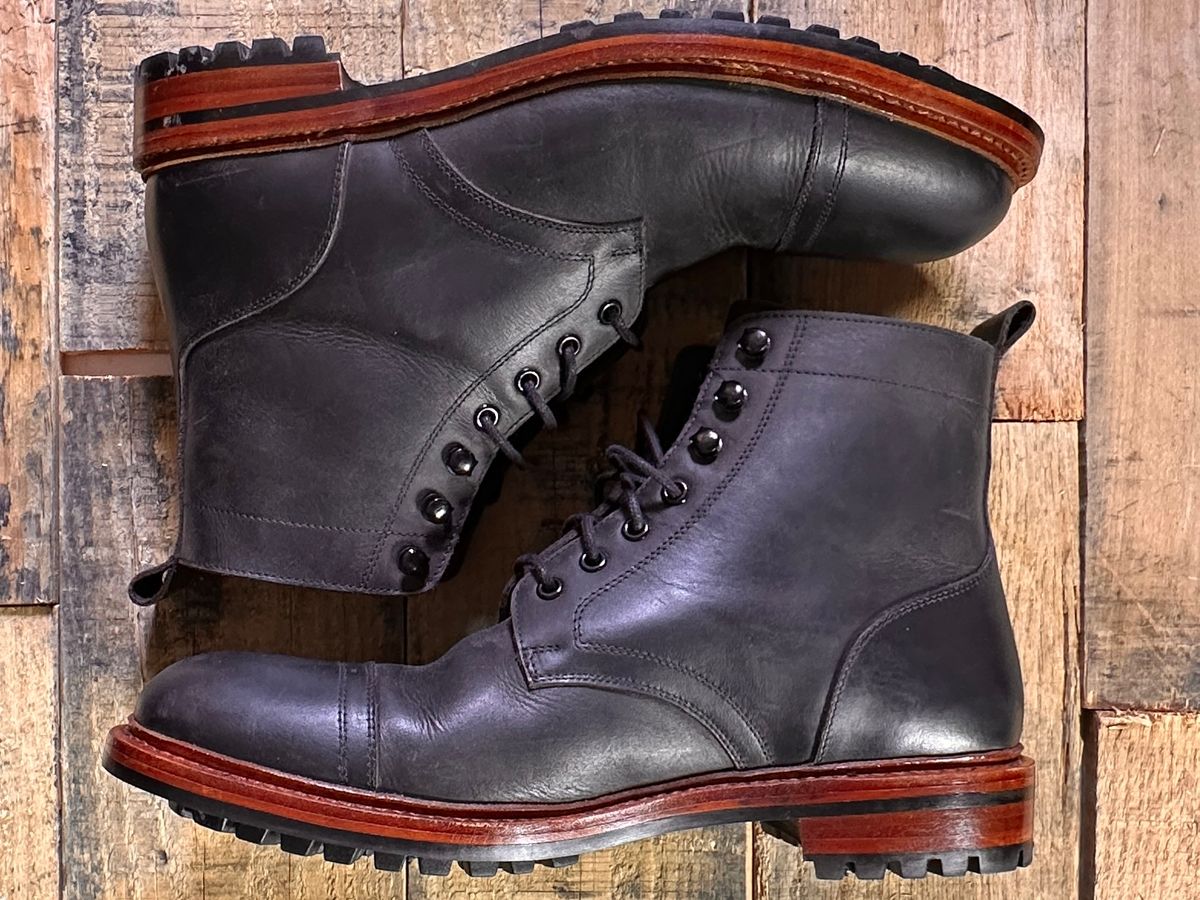 Photo by ChrisoftheW on December 7, 2024 of the Blkbrd Shoemaker Dixon Cap Toe Derby Boot in Black Pullup.