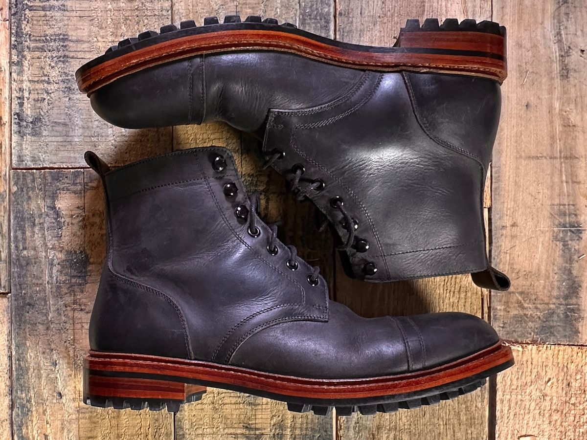Photo by ChrisoftheW on December 7, 2024 of the Blkbrd Shoemaker Dixon Cap Toe Derby Boot in Black Pullup.