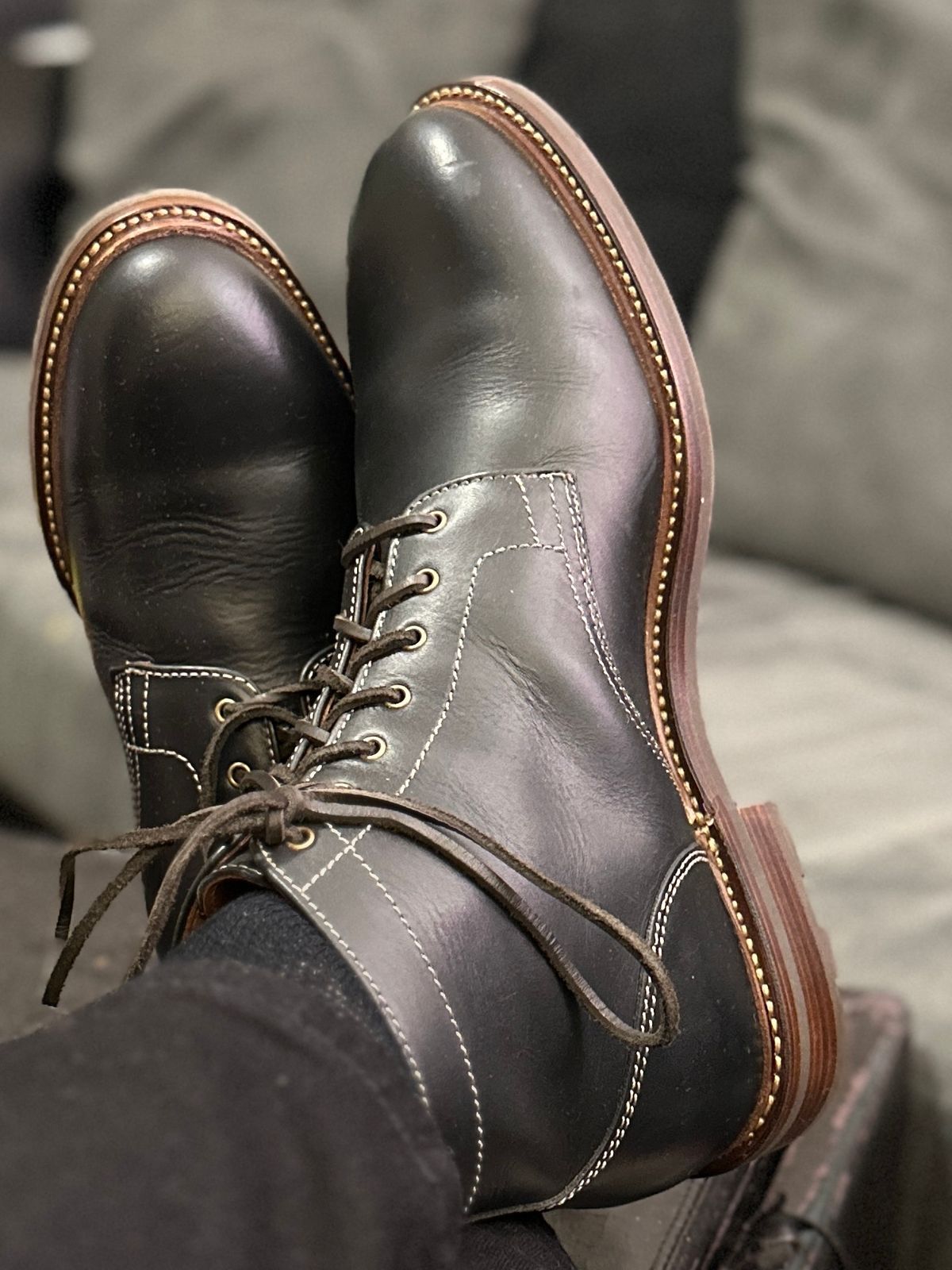 Photo by ChrisoftheW on February 20, 2023 of the Caswell Boot Company Lisbon in Horween Black Chromexcel.