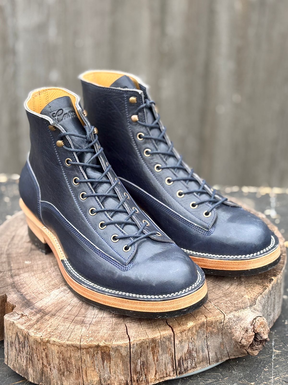 Photo by ChrisoftheW on March 24, 2026 of the Caswell Boot Company Carver in Horween Navy Aspen Horsefront.