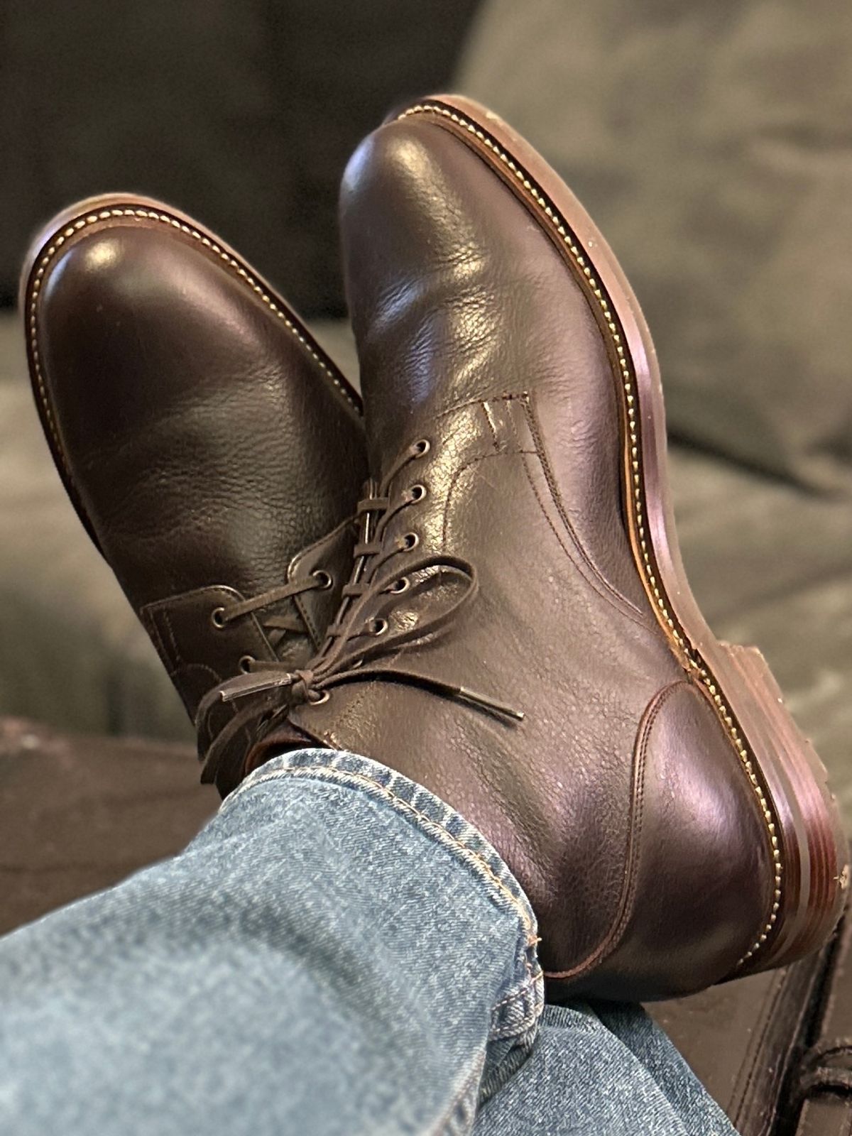 Photo by ChrisoftheW on March 18, 2023 of the Caswell Boot Company Lisbon in C.F. Stead Dark Brown Kudu.