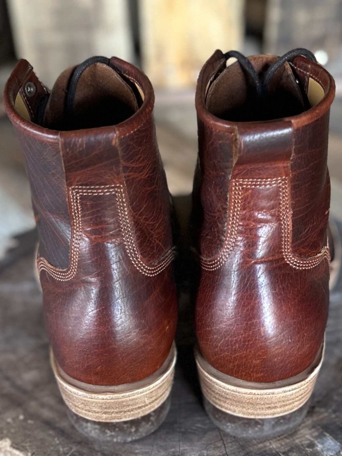 Photo by ChrisoftheW on October 5, 2025 of the Caswell Boot Company Carver in Law Tanning Burnt Chiptan Bison.