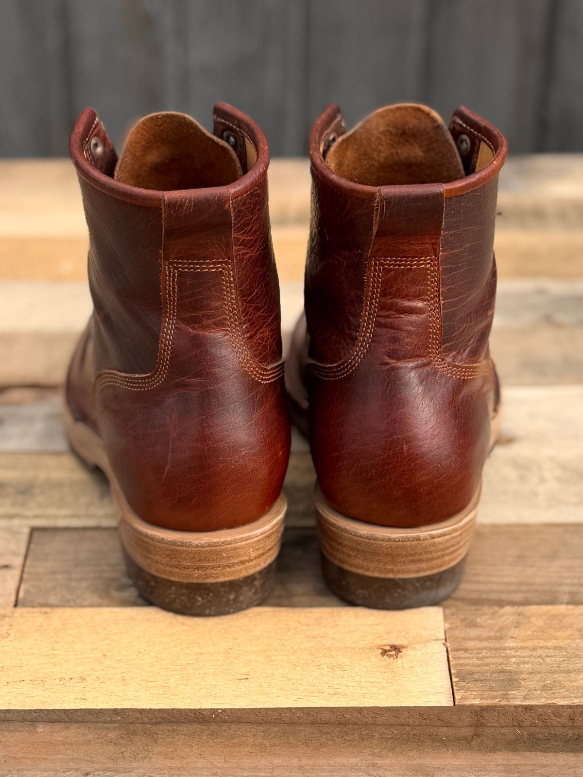 Photo by ChrisoftheW on November 5, 2025 of the Caswell Boot Company Carver in Law Tanning Burnt Chiptan Bison.