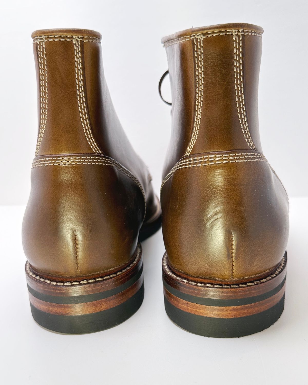 Photo by ChrisoftheW on November 2, 2023 of the Caswell Boot Company Lisbon II in Horween Olive Chromexcel.