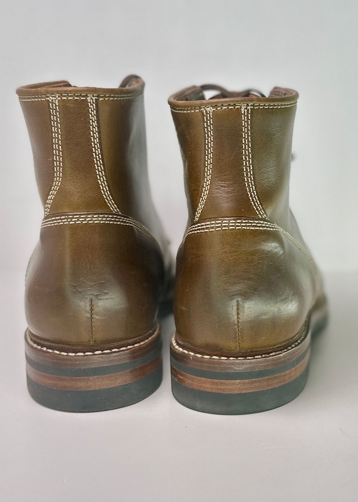 Photo by ChrisoftheW on January 4, 2024 of the Caswell Boot Company Lisbon II in Horween Olive Chromexcel.