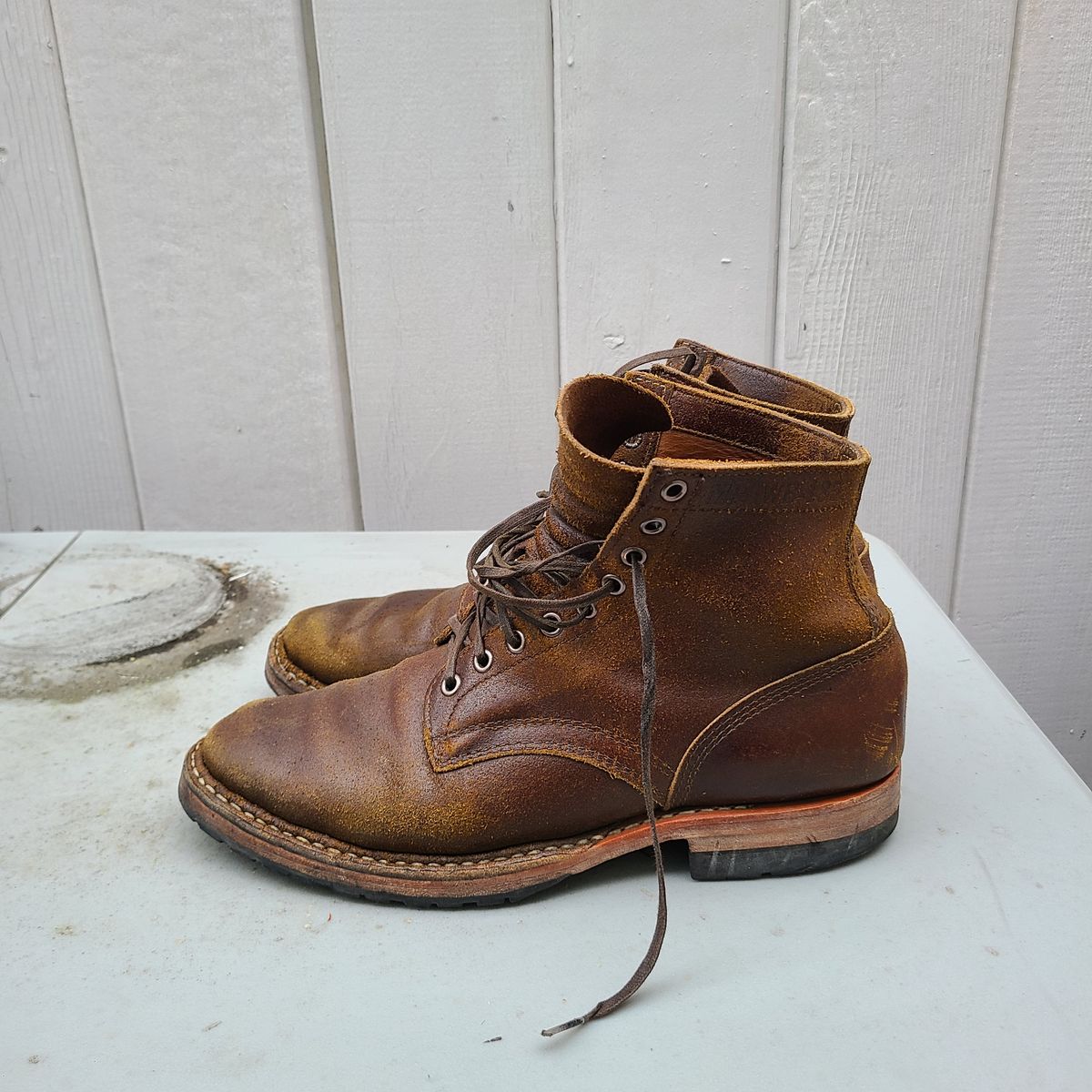 Photo by donyey on March 5, 2024 of the White's MP-Sherman Plain Toe in Horween Cinnamon Waxed Flesh.