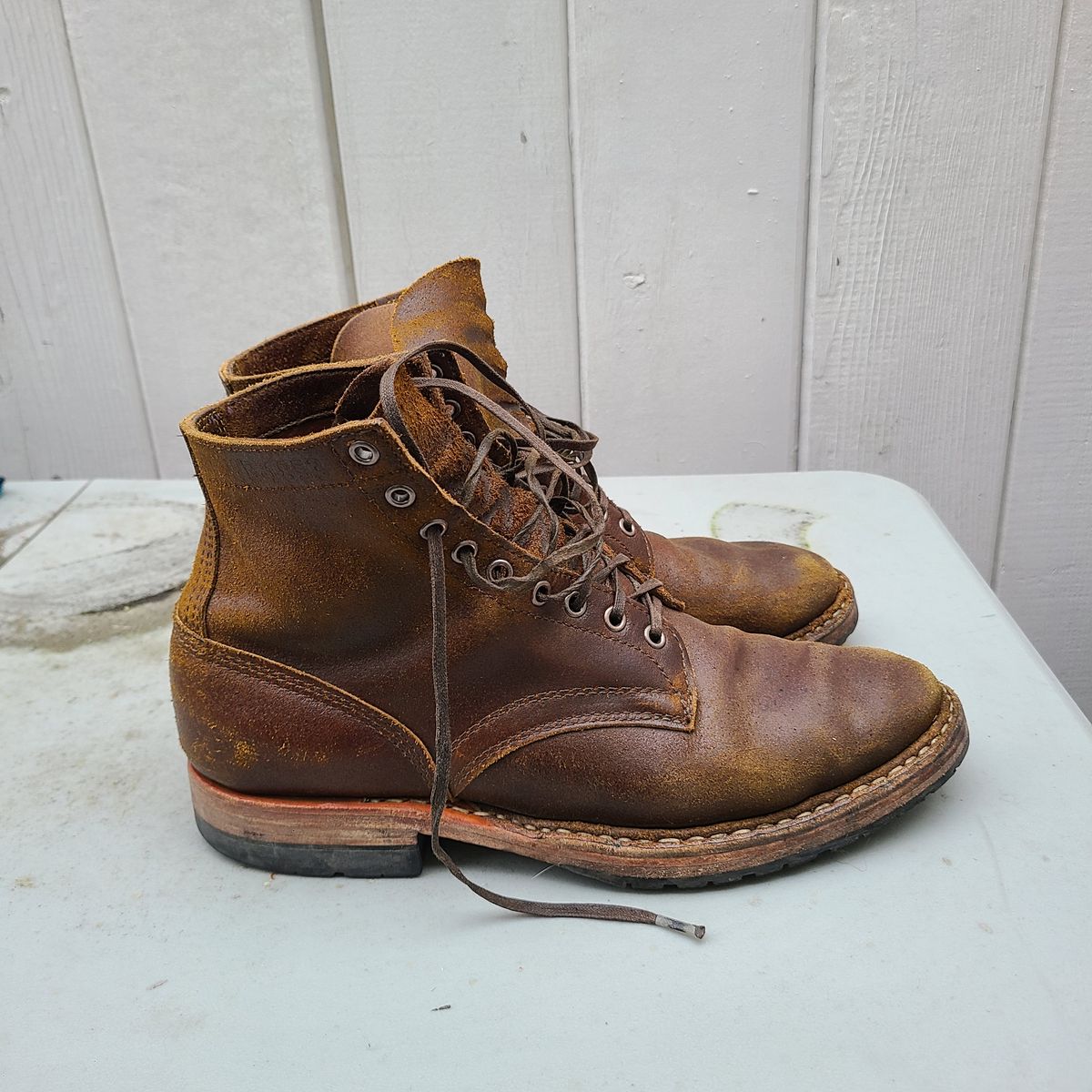 Photo by donyey on March 5, 2024 of the White's MP-Sherman Plain Toe in Horween Cinnamon Waxed Flesh.