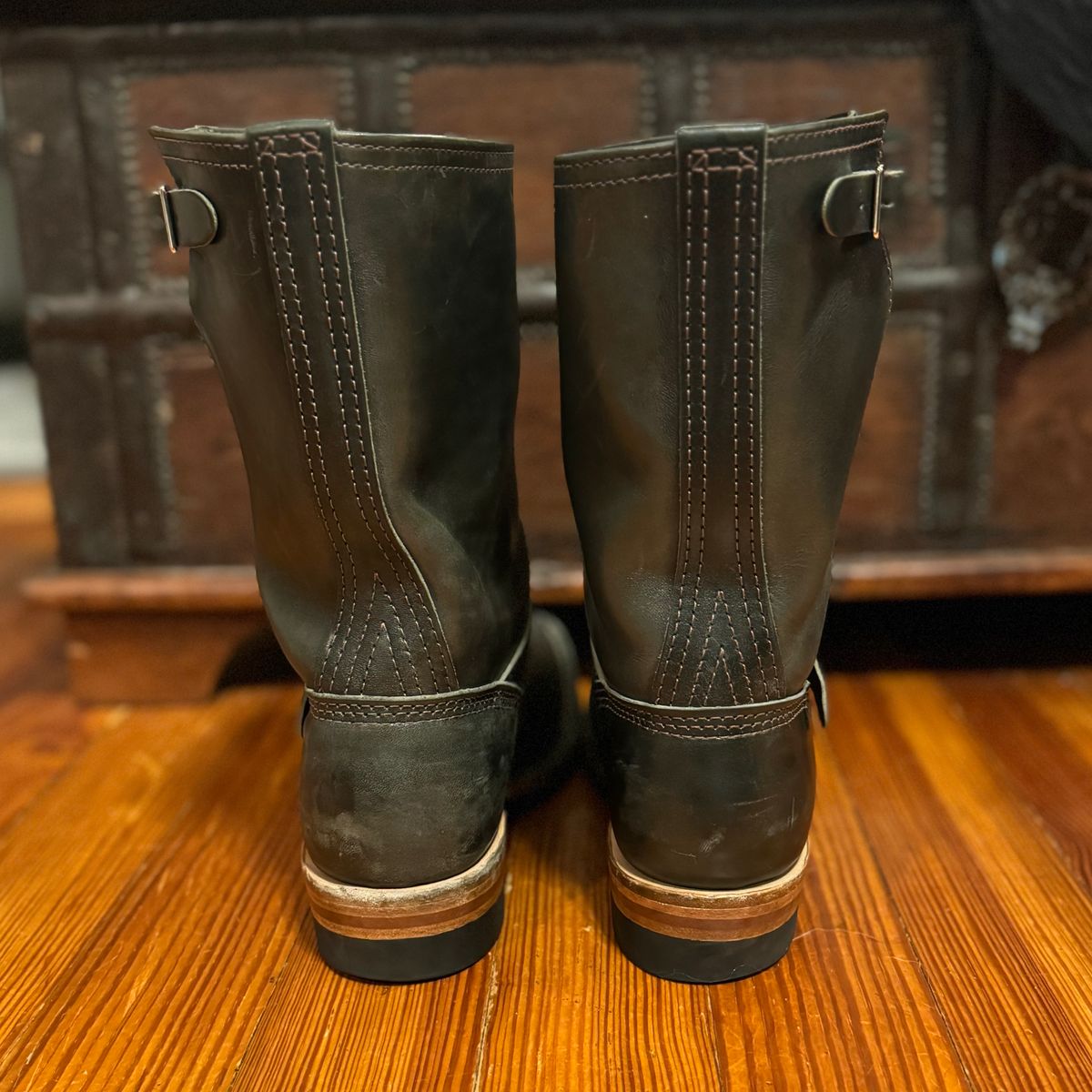 Photo by sthilburn on November 5, 2024 of the Wesco Mister Lou in Maryam Petrolio Waxed Black Horsehide.