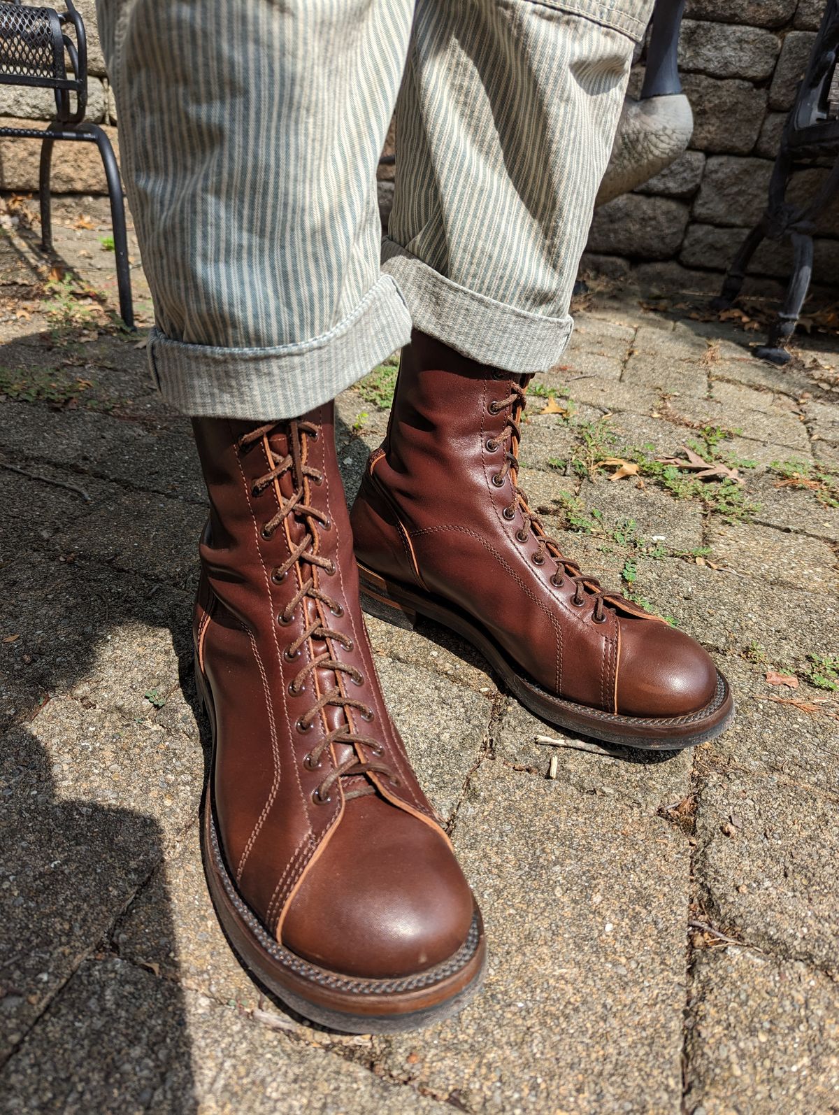 Photo by clefke on August 2, 2023 of the Eastman Leather Raider Boots in Walnut Horsehide.