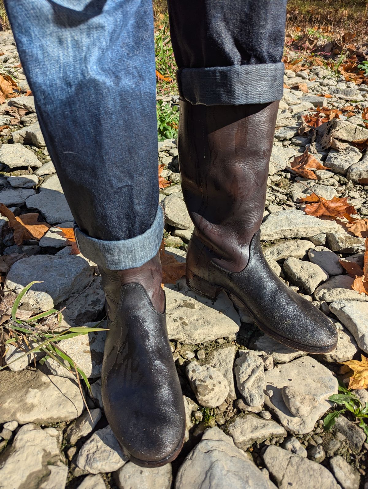 Photo by clefke on October 26, 2024 of the At The Front Jackboots in Natural Chrome Re-Tan & Natural Chrome Re-Tan Rough Out.