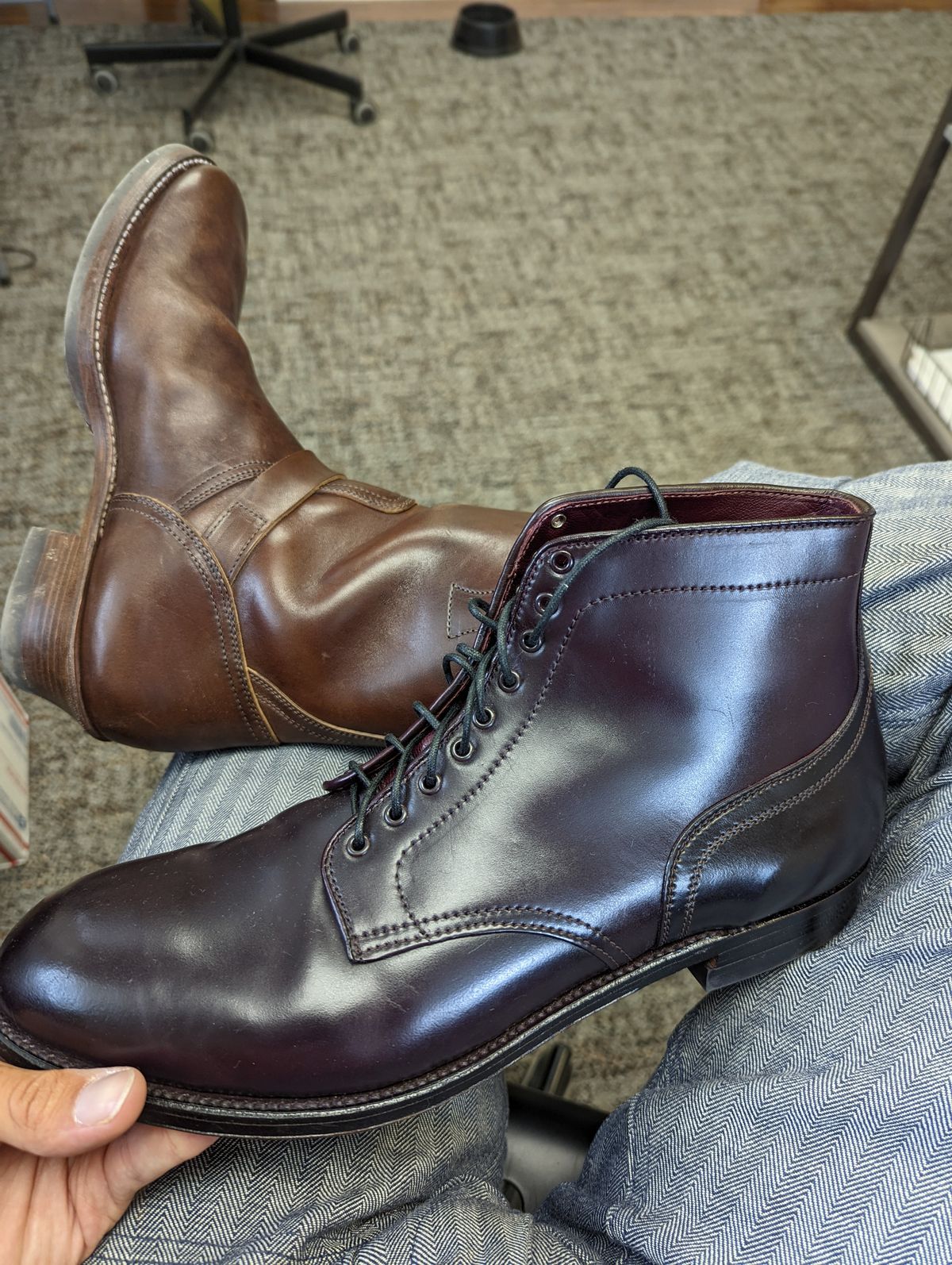 Photo by clefke on August 10, 2022 of the Alden Plain Toe Boot in Horween Color 8 Shell Cordovan.