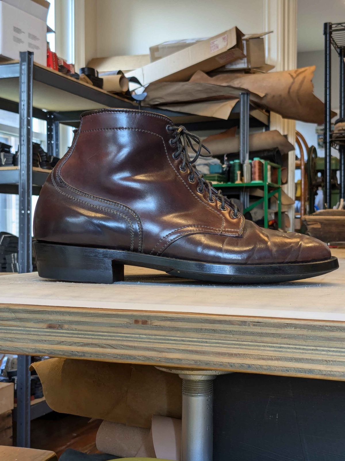 Photo by clefke on August 3, 2024 of the Alden Plain Toe Boot in Horween Color 8 Shell Cordovan.