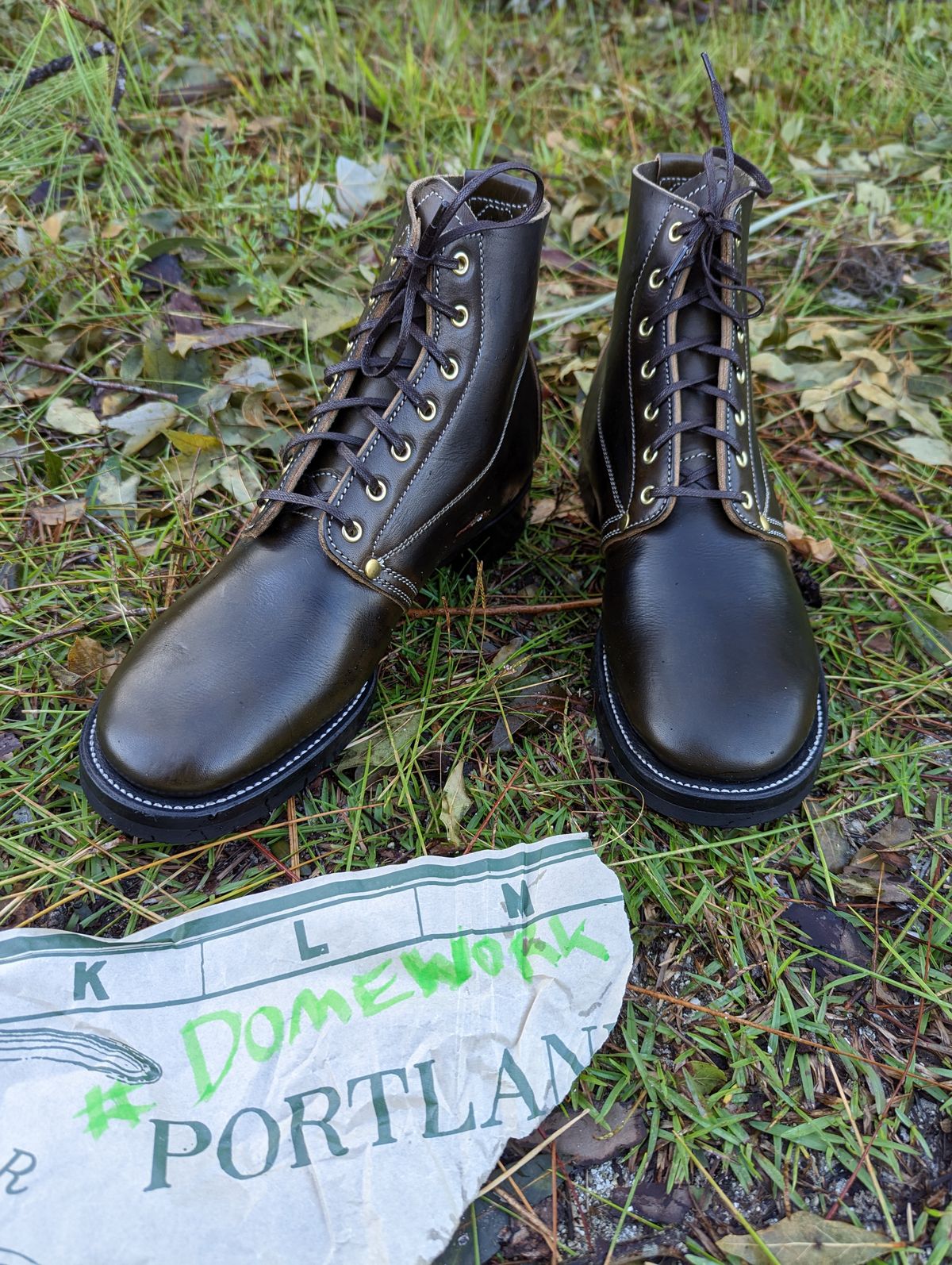 Photo by clefke on October 3, 2022 of the Unsung U 22-1 Slog Boot in Wickett & Craig Olive H Latigo.