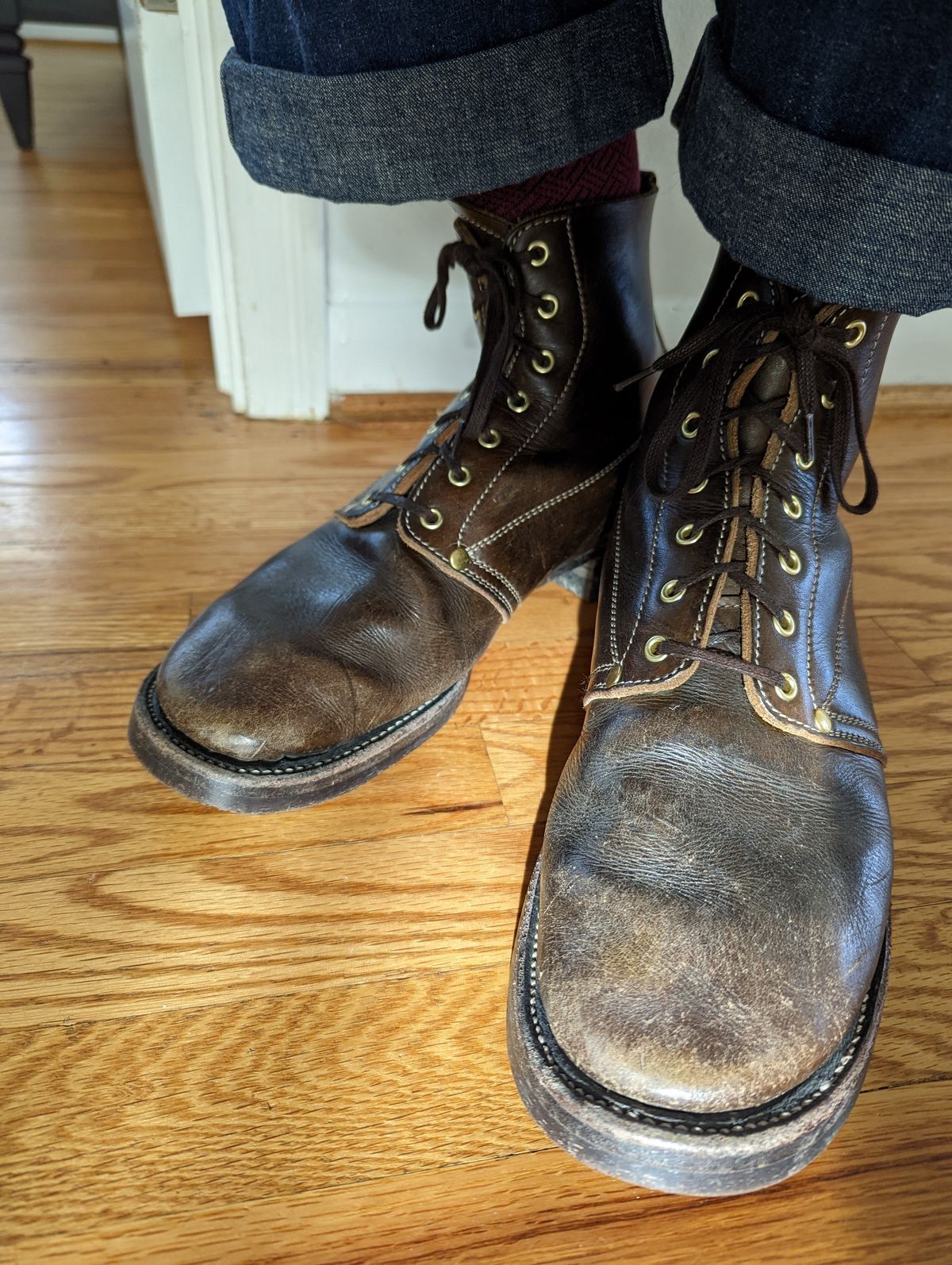 Photo by clefke on December 4, 2022 of the Unsung U 22-1 Slog Boot in Wickett & Craig Olive H Latigo.