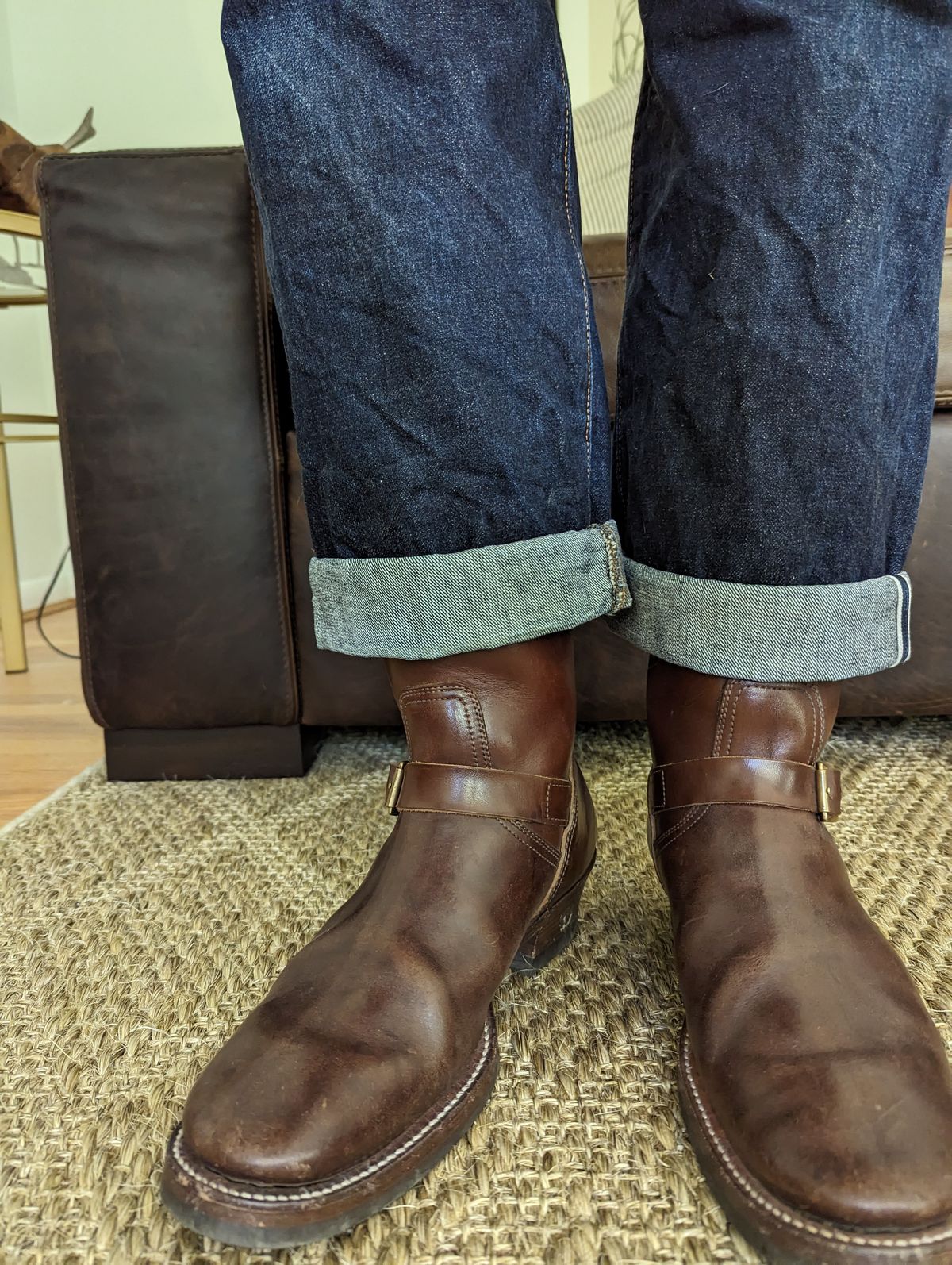 Photo by clefke on August 6, 2023 of the Clinch Engineer Boots 11-Inch Height in Brown-Overdyed Horsebutt.