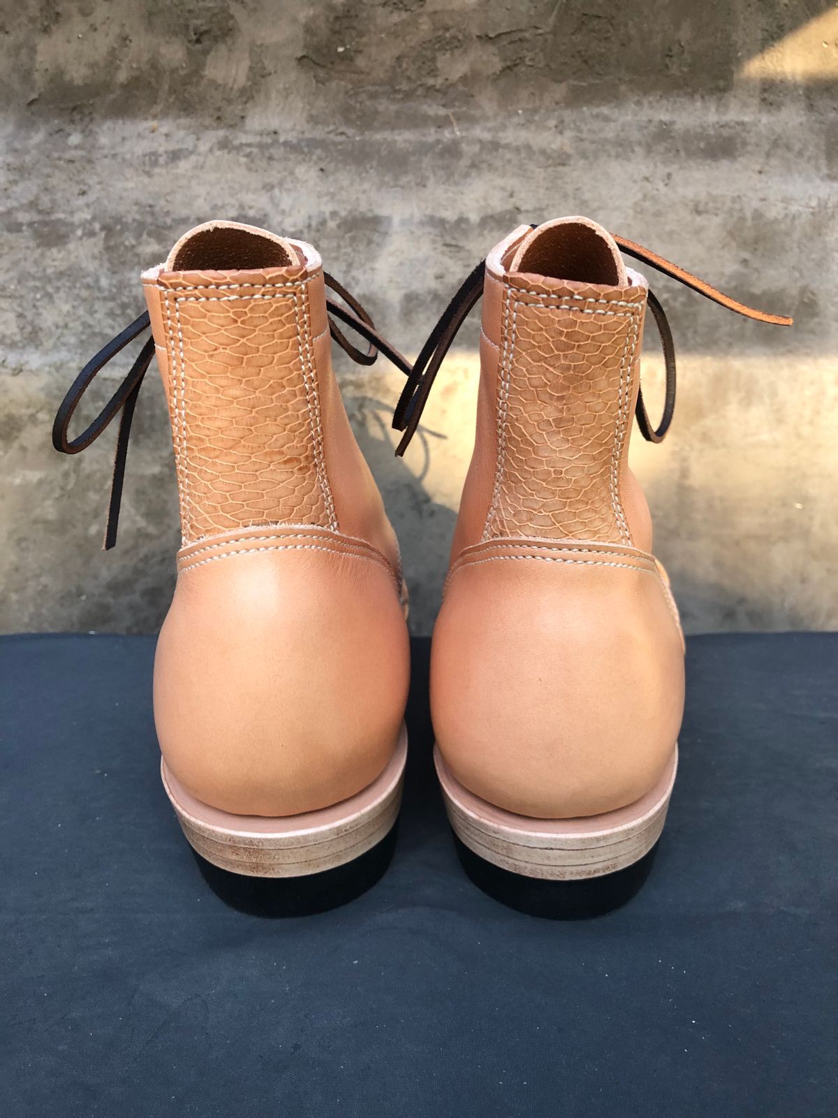 Photo by clefke on October 9, 2023 of the M.F. Boot Co Service Boot in Sepici Tumbled Waxed Natural Veg Tan.