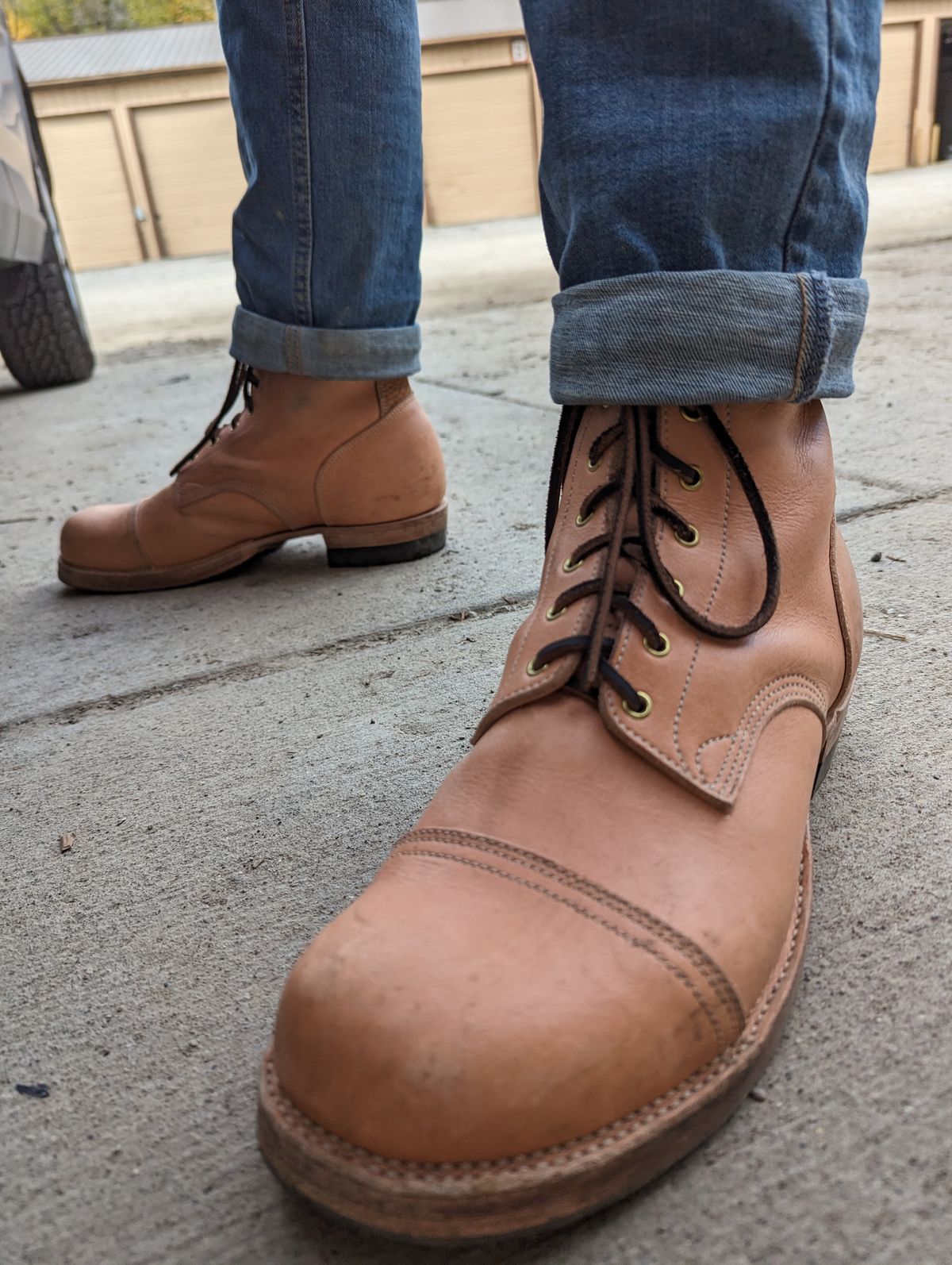 Photo by clefke on October 26, 2023 of the M.F. Boot Co Service Boot in Sepici Tumbled Waxed Natural Veg Tan.