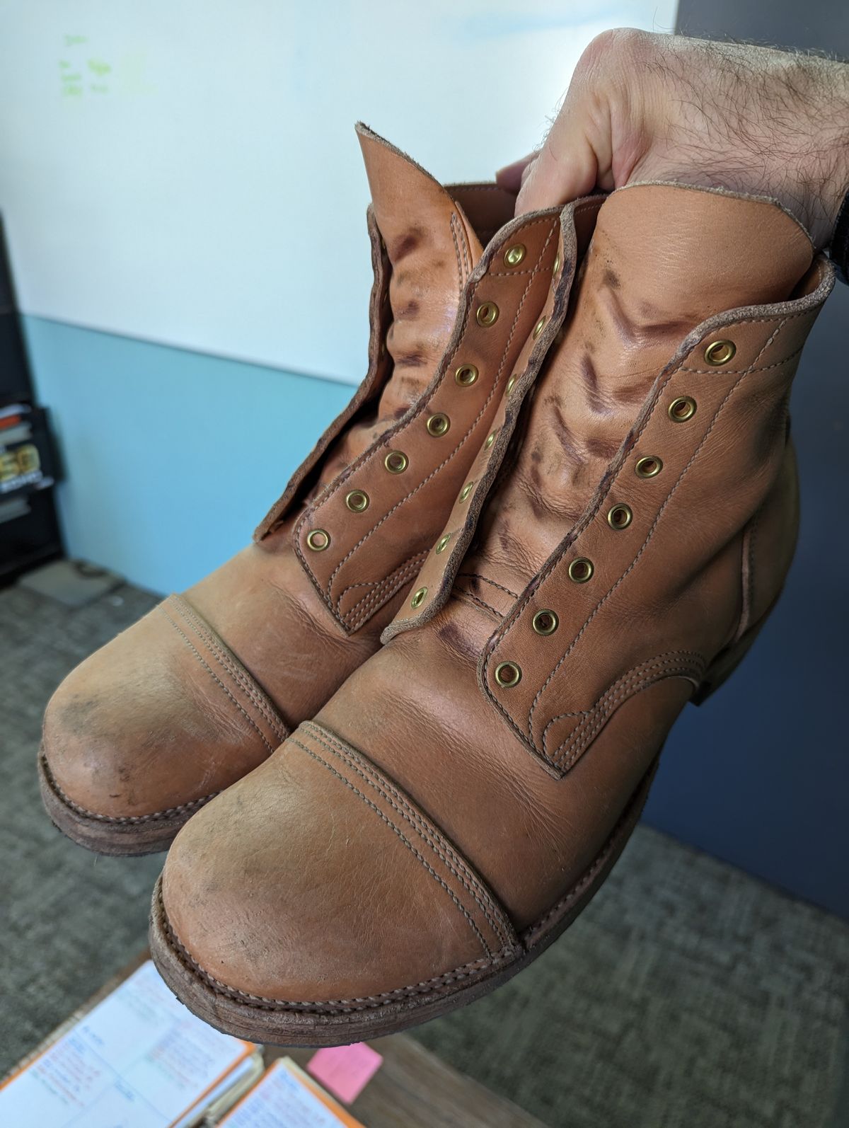 Photo by clefke on November 9, 2023 of the M.F. Boot Co Service Boot in Sepici Tumbled Waxed Natural Veg Tan.