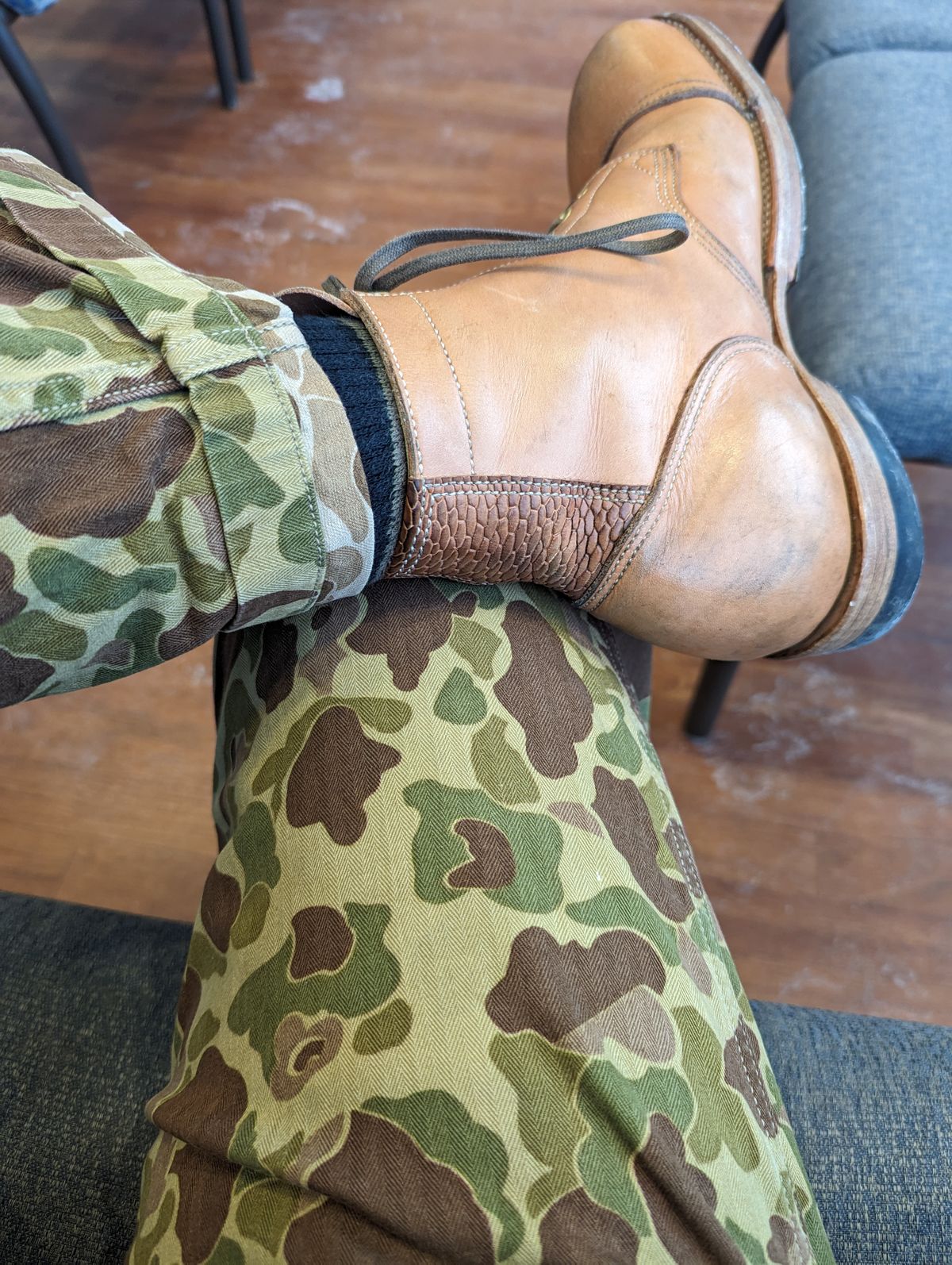 Photo by clefke on January 22, 2024 of the M.F. Boot Co Service Boot in Sepici Tumbled Waxed Natural Veg Tan.