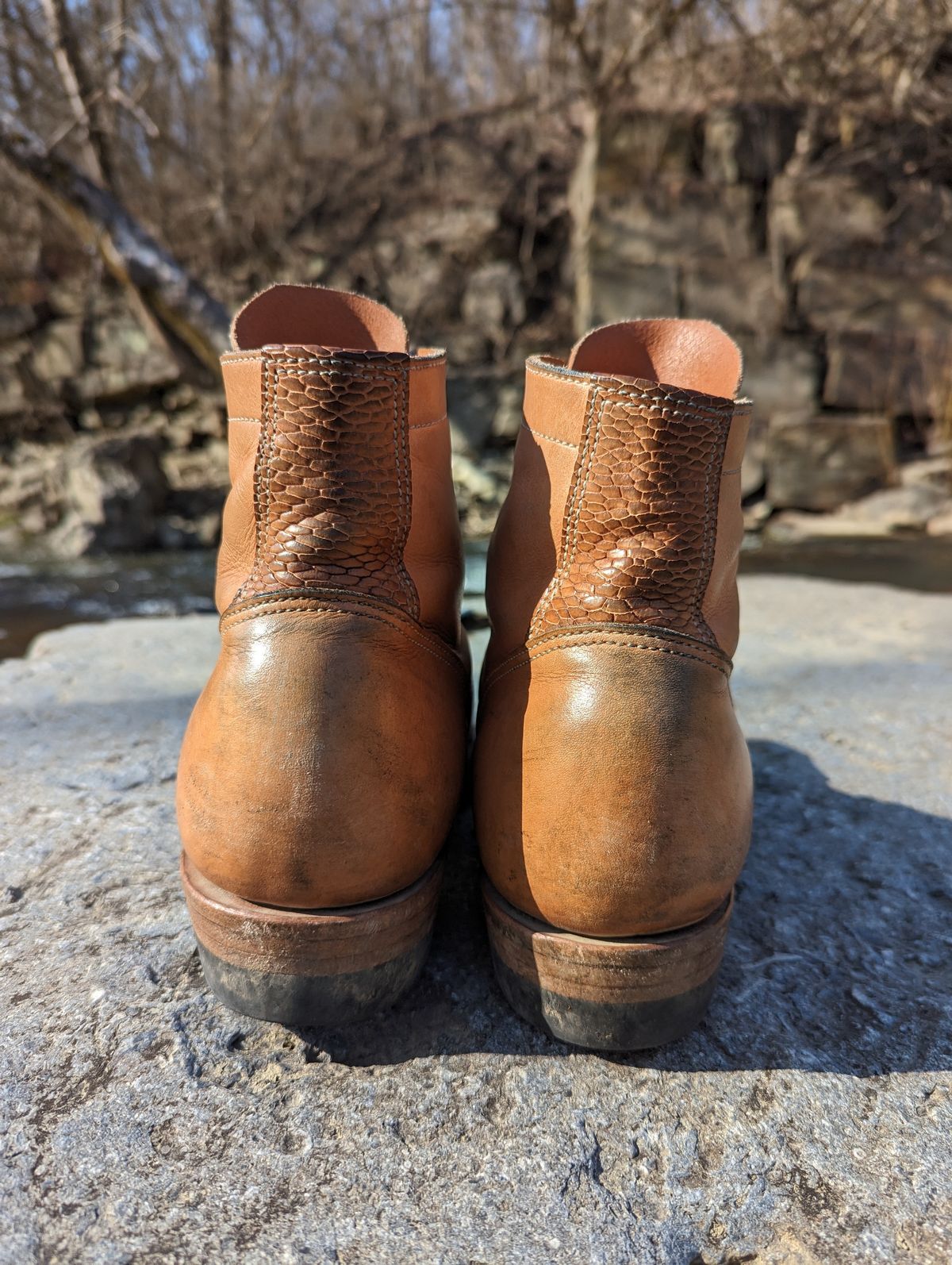 Photo by clefke on March 1, 2024 of the M.F. Boot Co Service Boot in Sepici Tumbled Waxed Natural Veg Tan.