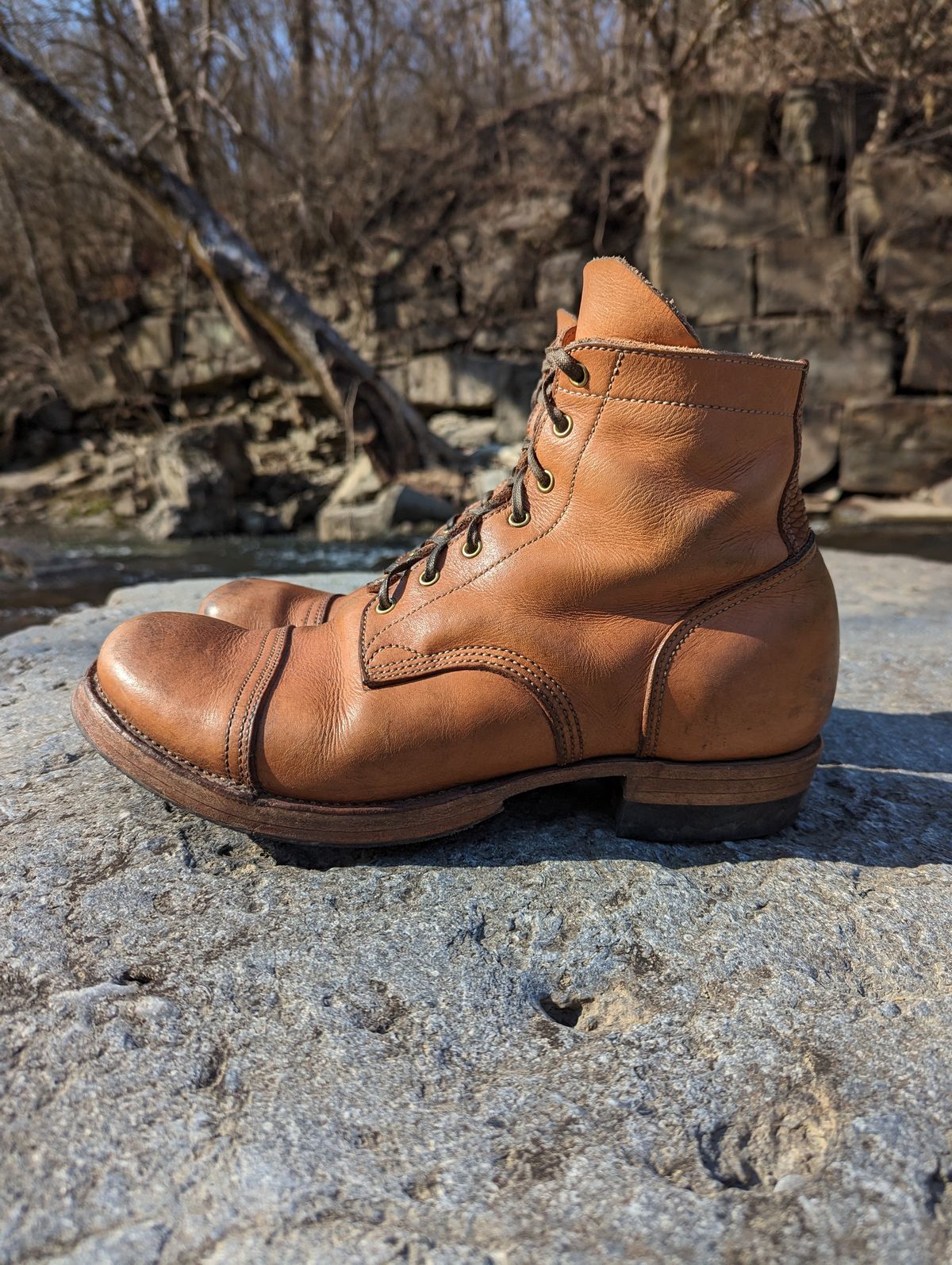 Photo by clefke on March 1, 2024 of the M.F. Boot Co Service Boot in Sepici Tumbled Waxed Natural Veg Tan.