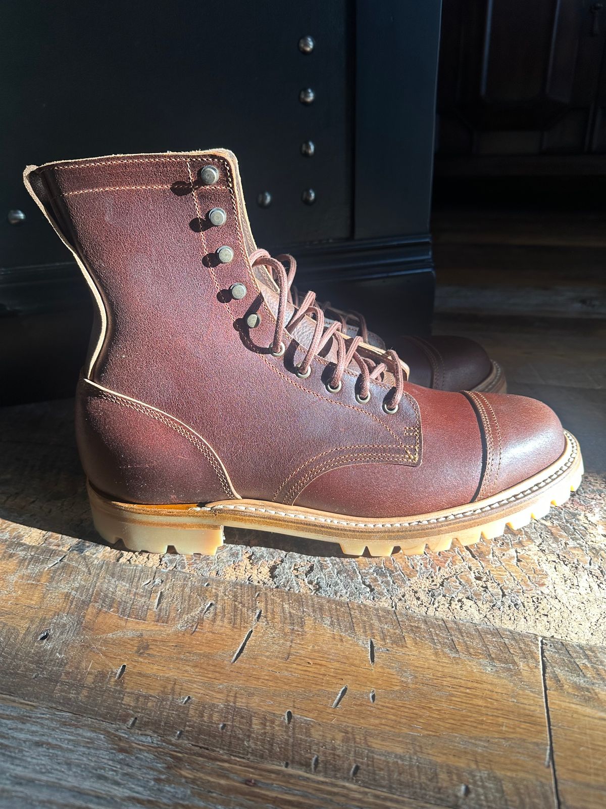 Photo by GDub on October 14, 2024 of the Truman Custom Model in Horween Chestnut Waxed Flesh.