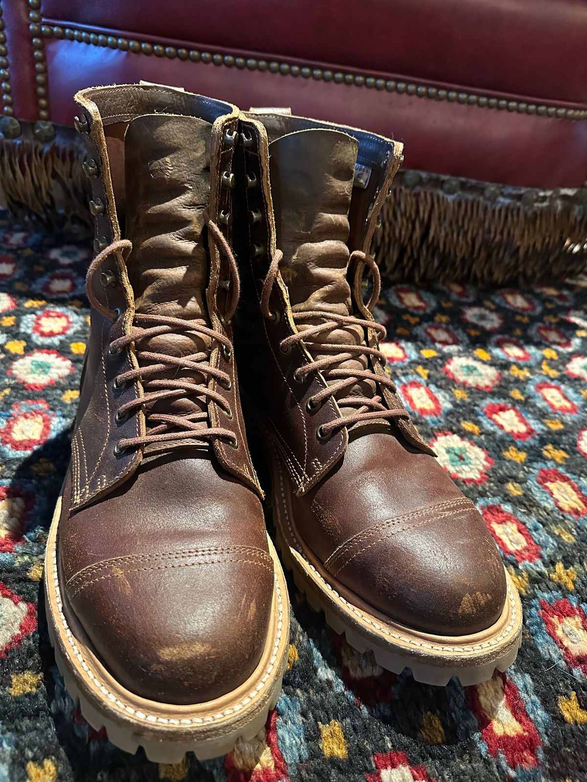 Photo by GDub on November 5, 2024 of the Truman Custom Model in Horween Chestnut Waxed Flesh.