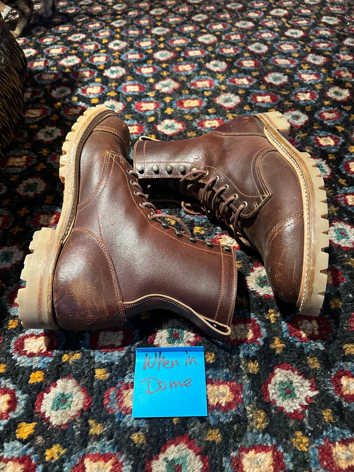 Photo by GDub on November 5, 2024 of the Truman Custom Model in Horween Chestnut Waxed Flesh.