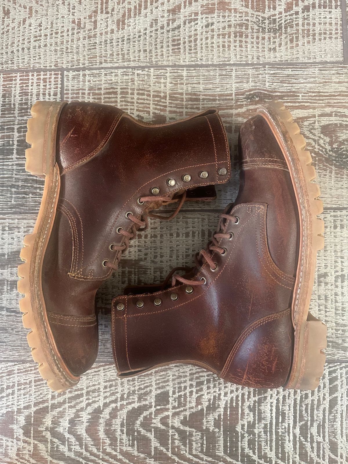 Photo by GDub on December 5, 2024 of the Truman Custom Model in Horween Chestnut Waxed Flesh.