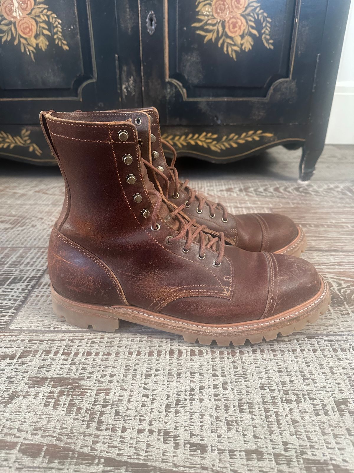 Photo by GDub on December 5, 2024 of the Truman Custom Model in Horween Chestnut Waxed Flesh.