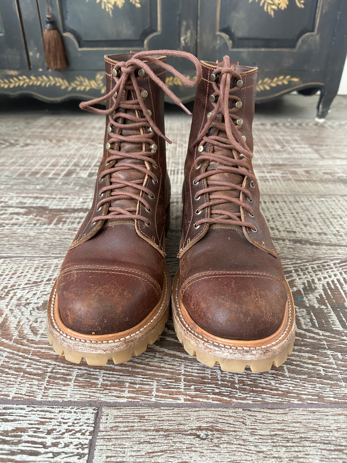 Photo by GDub on January 3, 2025 of the Truman Custom Model in Horween Chestnut Waxed Flesh.