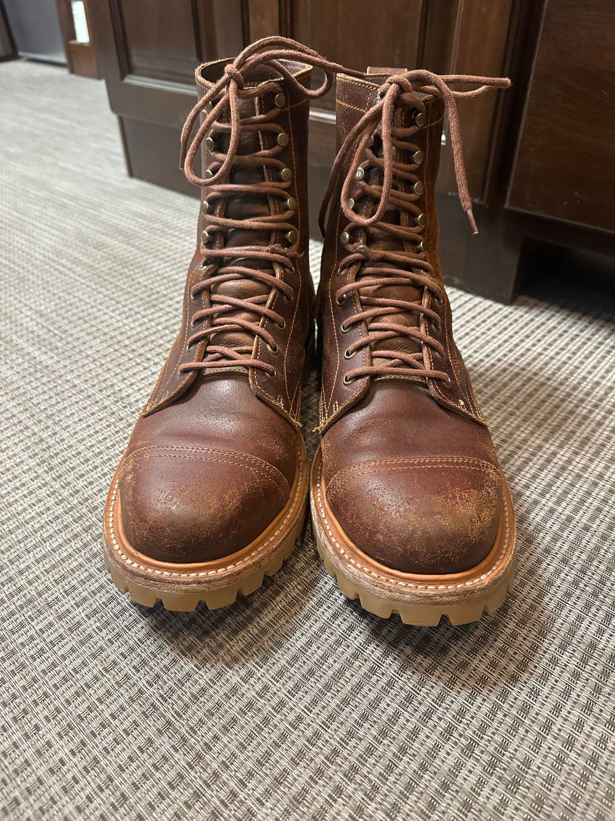 Photo by GDub on March 5, 2025 of the Truman Custom Model in Horween Chestnut Waxed Flesh.