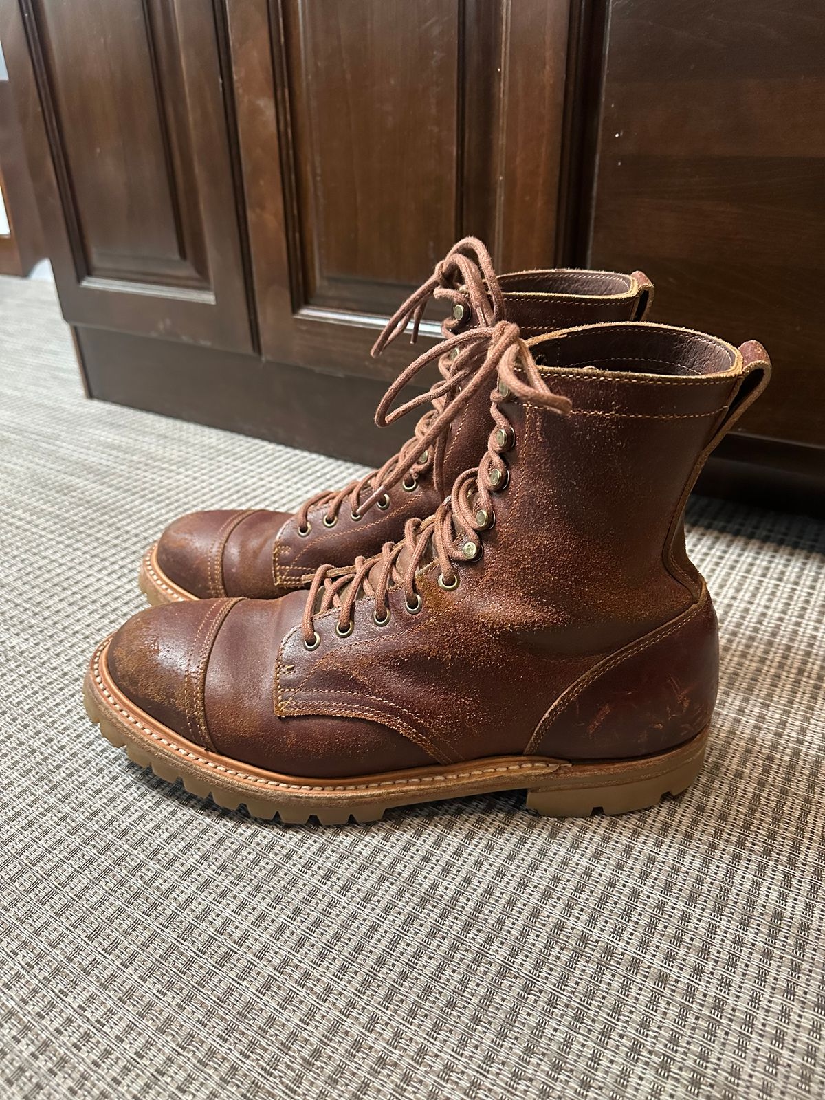 Photo by GDub on March 5, 2025 of the Truman Custom Model in Horween Chestnut Waxed Flesh.