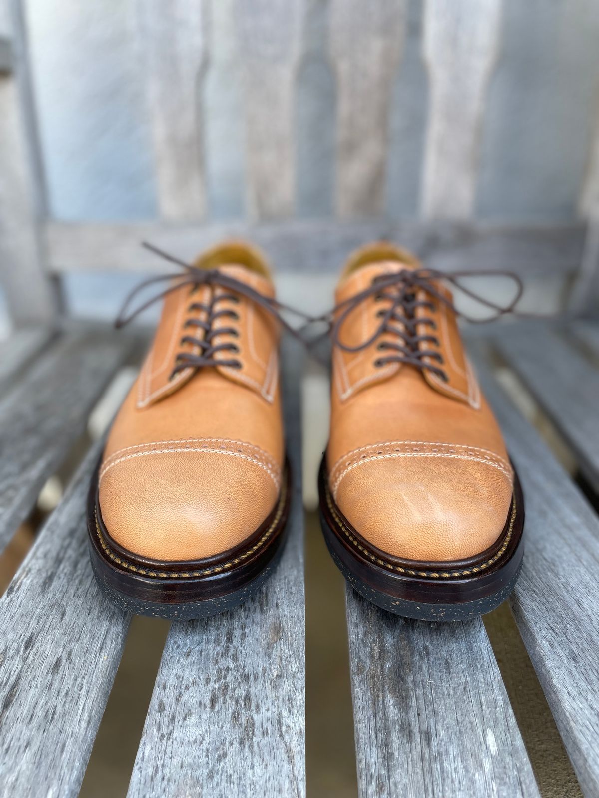 Photo by bootsonmars on October 5, 2022 of the Sagara Officer Shoes in Maryam Natural Horsebutt.