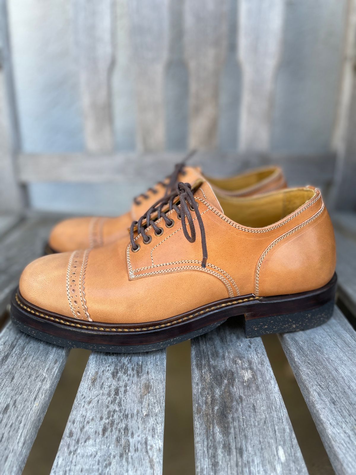 Photo by bootsonmars on October 5, 2022 of the Sagara Officer Shoes in Maryam Natural Horsebutt.