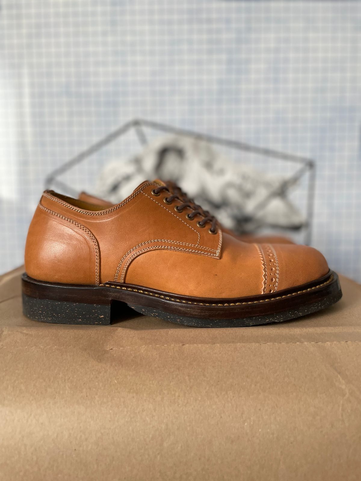 Photo by bootsonmars on November 5, 2022 of the Sagara Officer Shoes in Maryam Natural Horsebutt.