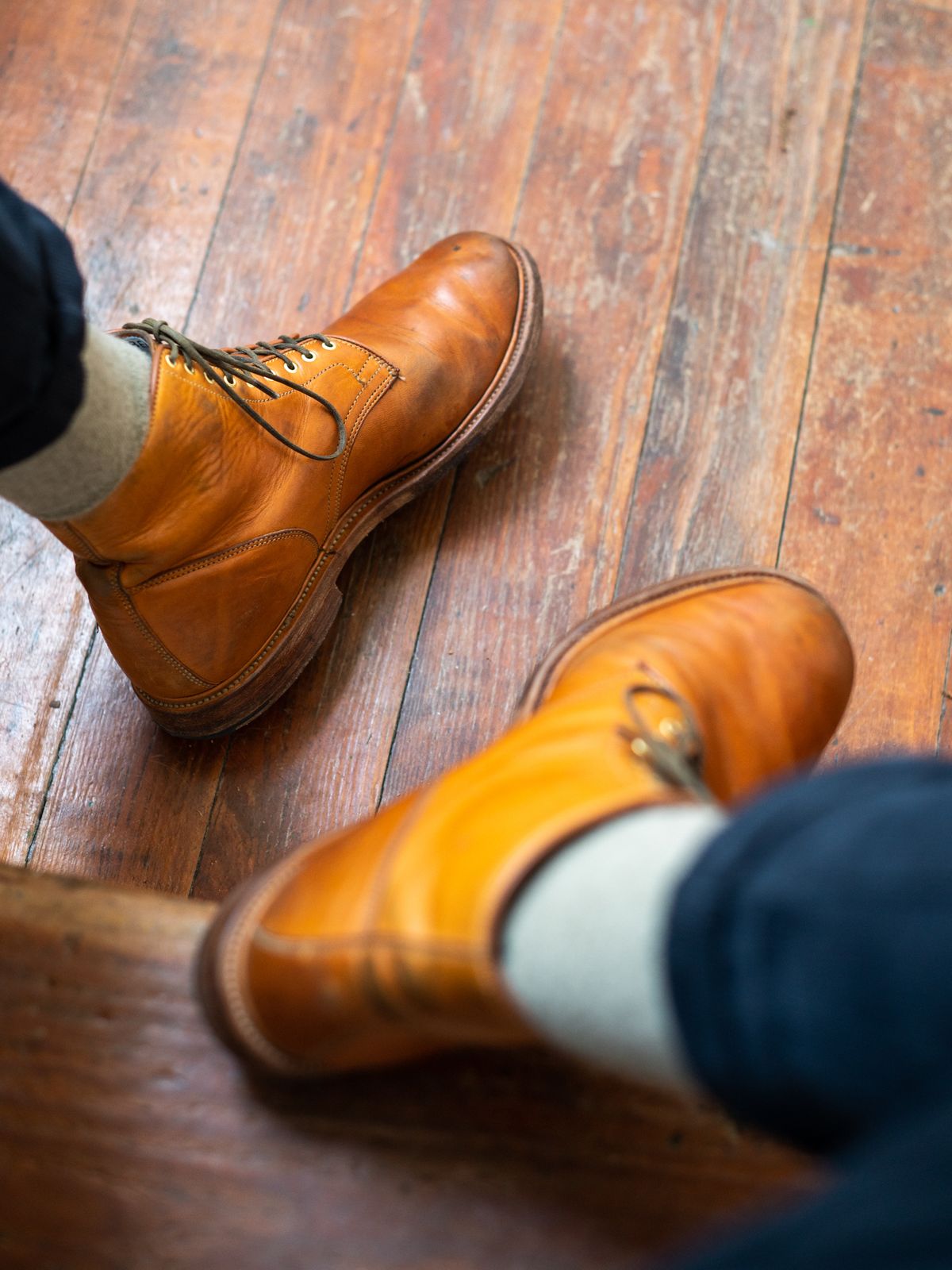 Photo by sixtyreid on April 5, 2023 of the Viberg Officer Boot in Shinki Camel Latigo Horsehide.