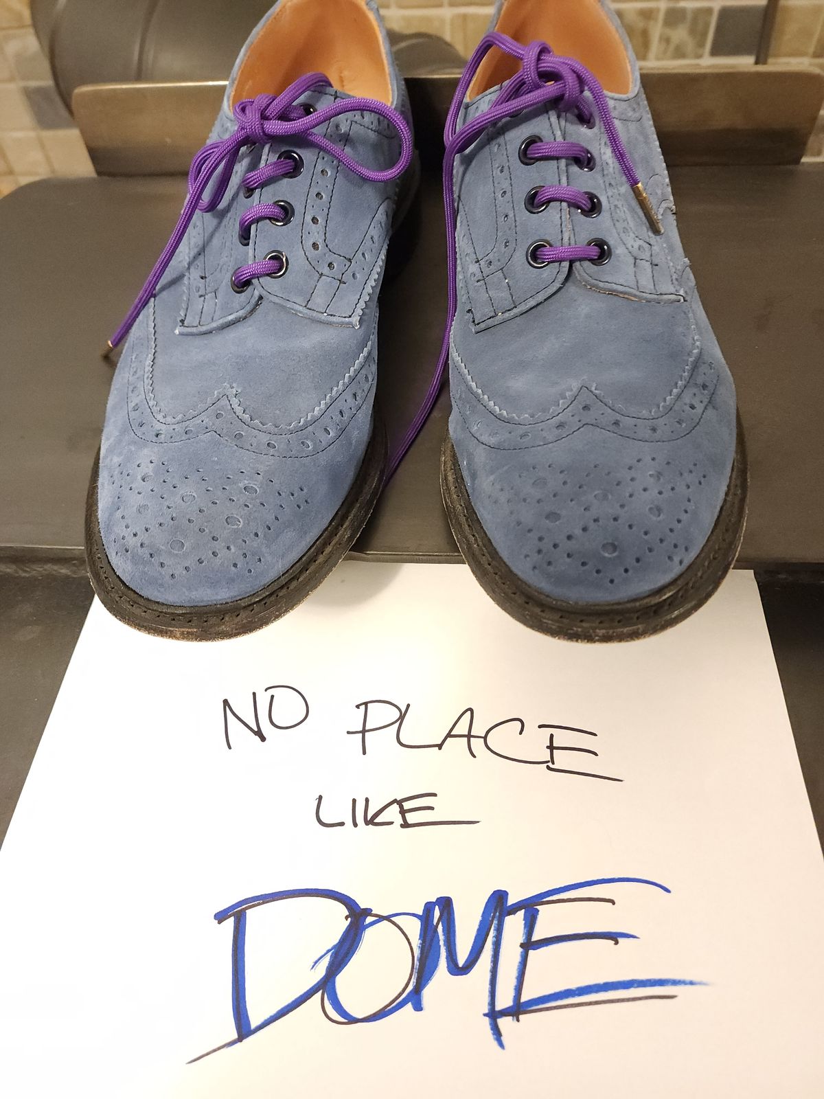 Photo by PrimordialOohs on November 2, 2022 of the Tricker's Bourton Country Shoe in Zonta Indigo Castorino Suede.