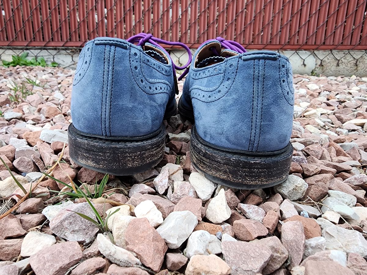Photo by PrimordialOohs on April 6, 2023 of the Tricker's Bourton Country Shoe in Zonta Indigo Castorino Suede.