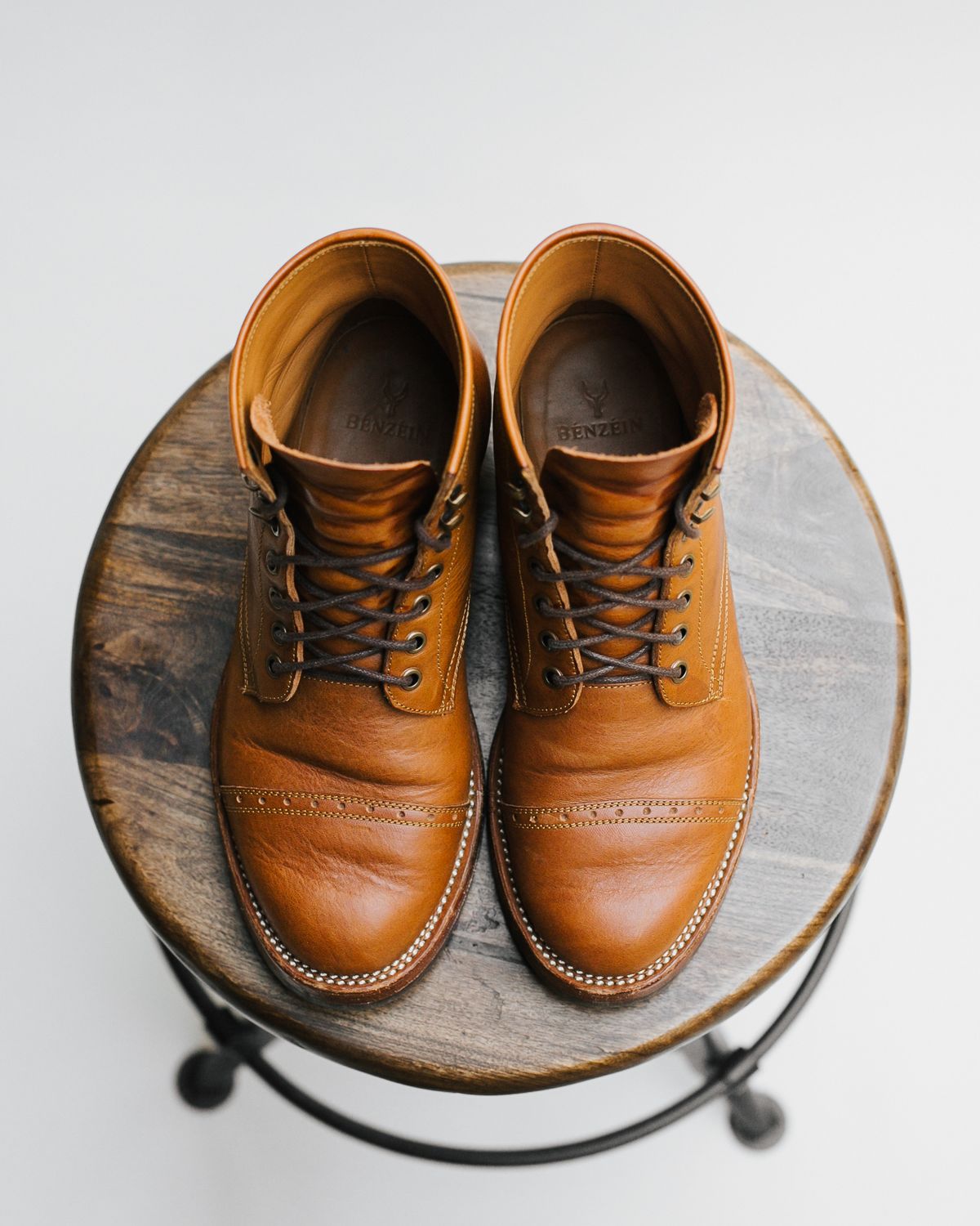 Photo by bsschneid89 on November 4, 2022 of the Benzein Kanon Brogue Cap Toe Boot in Badalassi Carlo Cognac Minerva.
