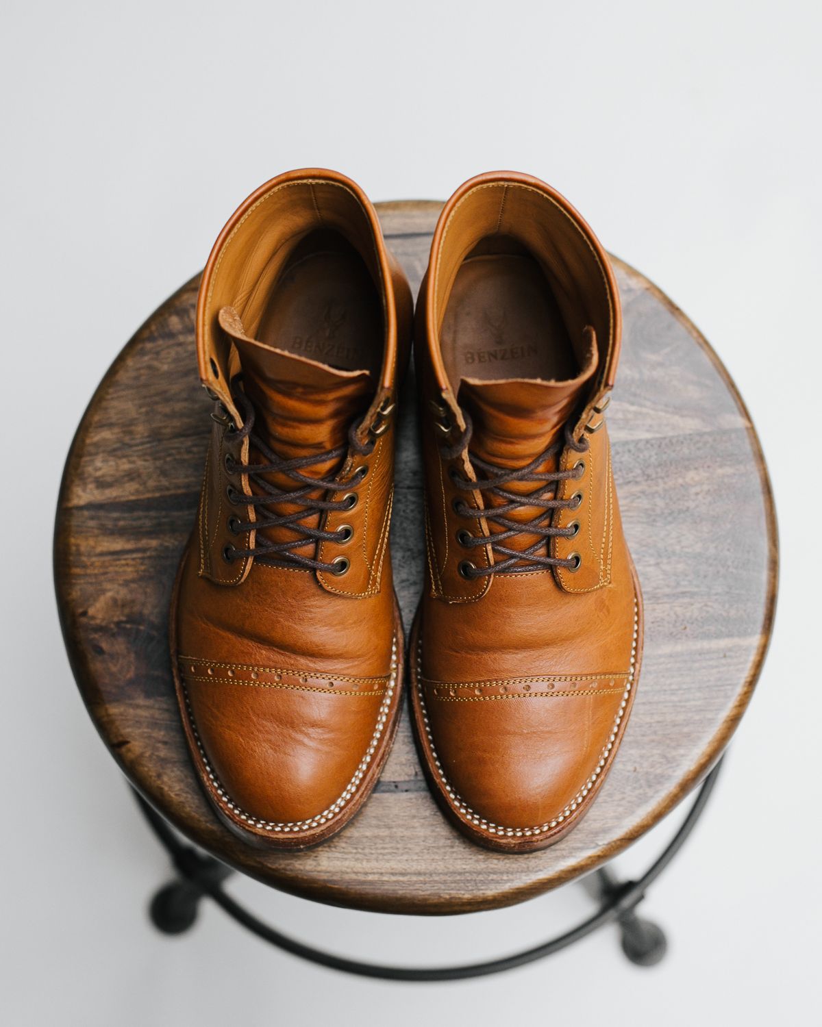 Photo by bsschneid89 on December 5, 2022 of the Benzein Kanon Brogue Cap Toe Boot in Badalassi Carlo Cognac Minerva.