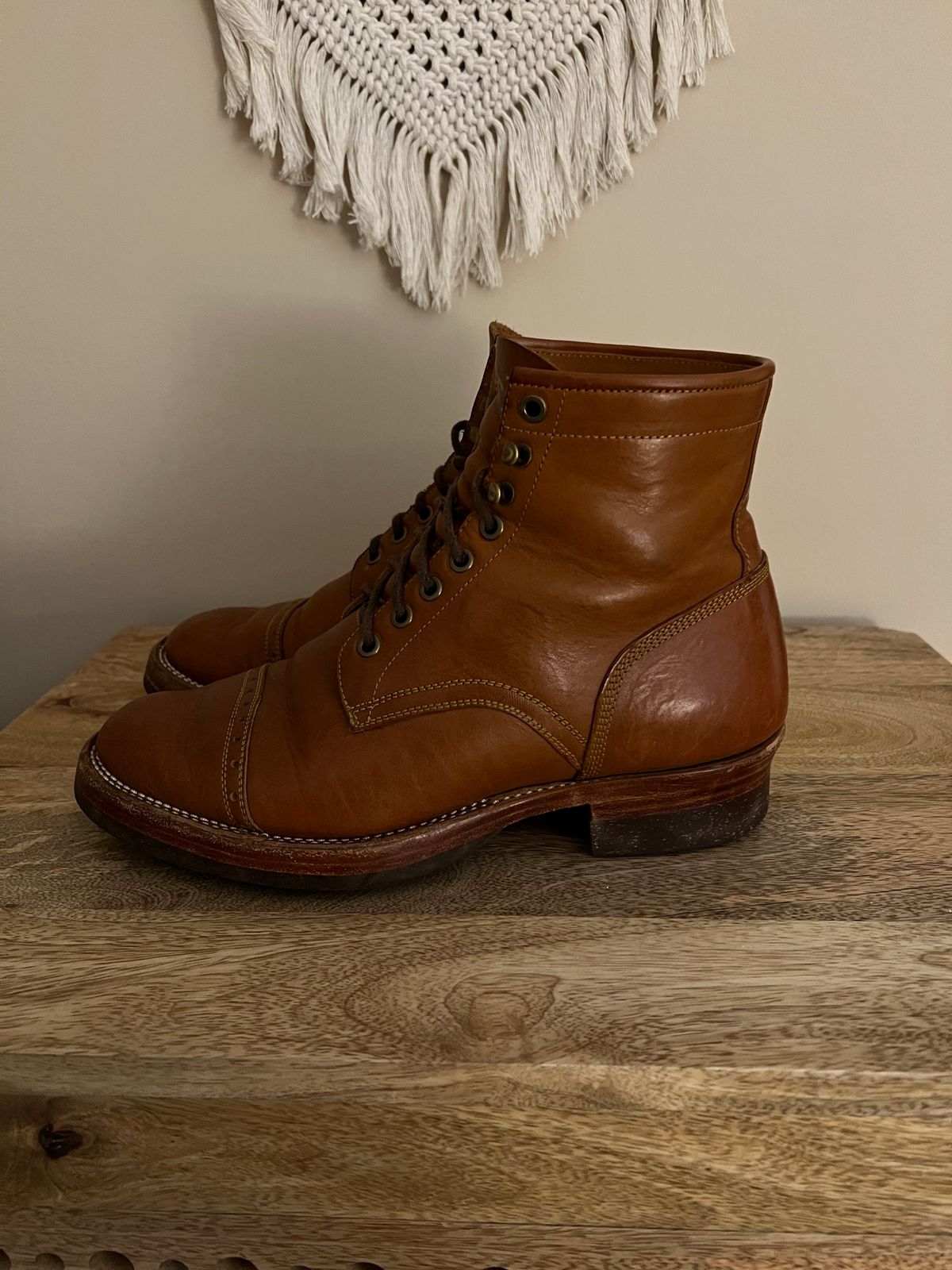 Photo by bsschneid89 on March 6, 2023 of the Benzein Kanon Brogue Cap Toe Boot in Badalassi Carlo Cognac Minerva.