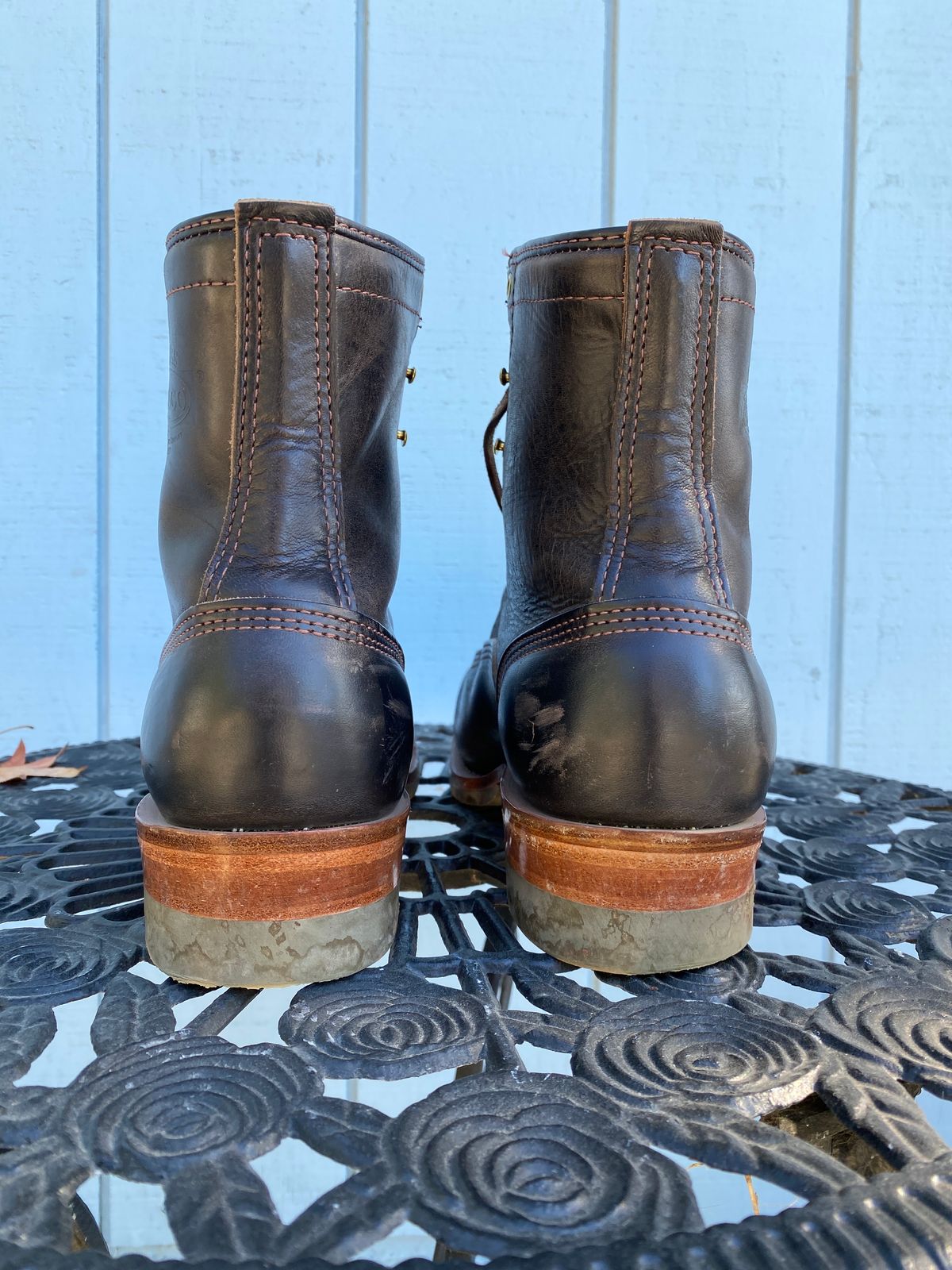 Photo by centralfornia on November 6, 2023 of the Wesco Jobmaster in Horween Black Chromexcel Horsehide.