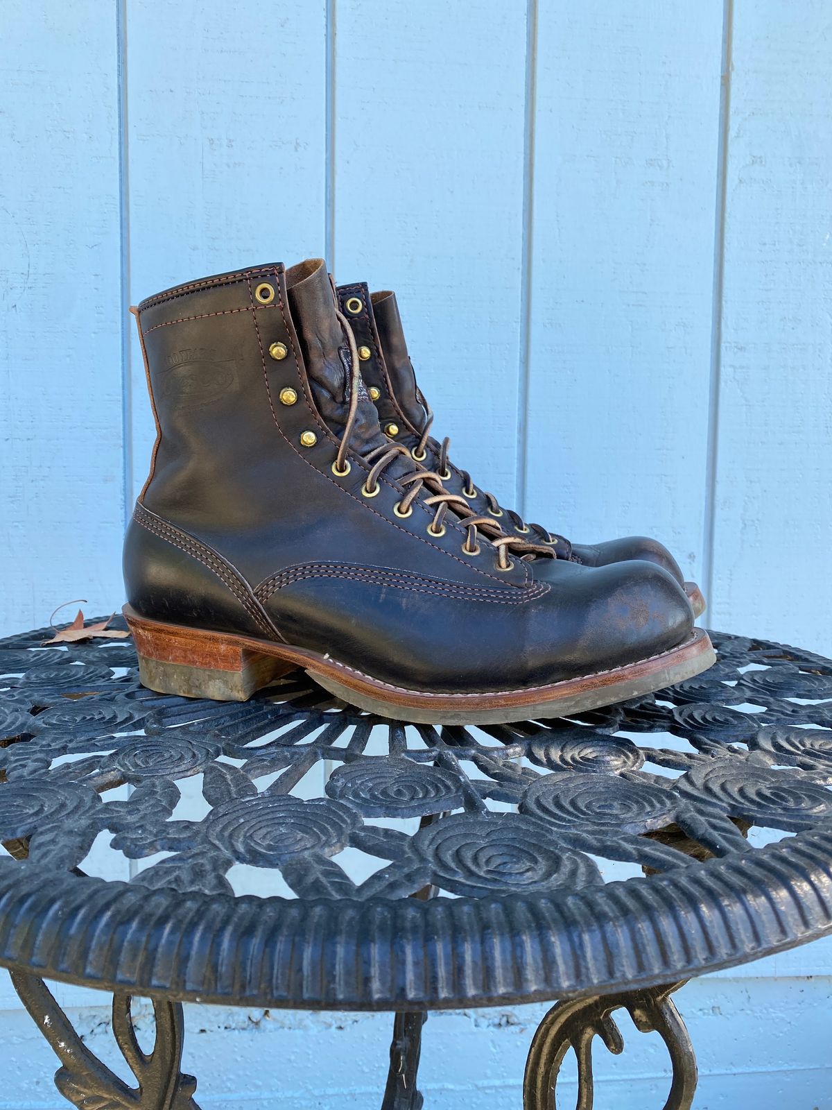 Photo by centralfornia on November 6, 2023 of the Wesco Jobmaster in Horween Black Chromexcel Horsehide.