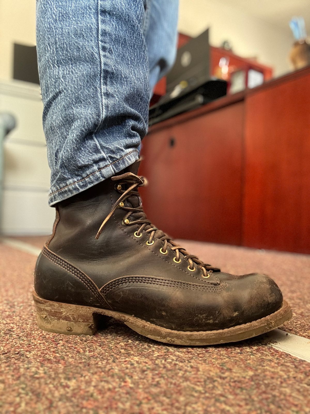Photo by centralfornia on April 6, 2024 of the Wesco Jobmaster in Horween Black Chromexcel Horsehide.