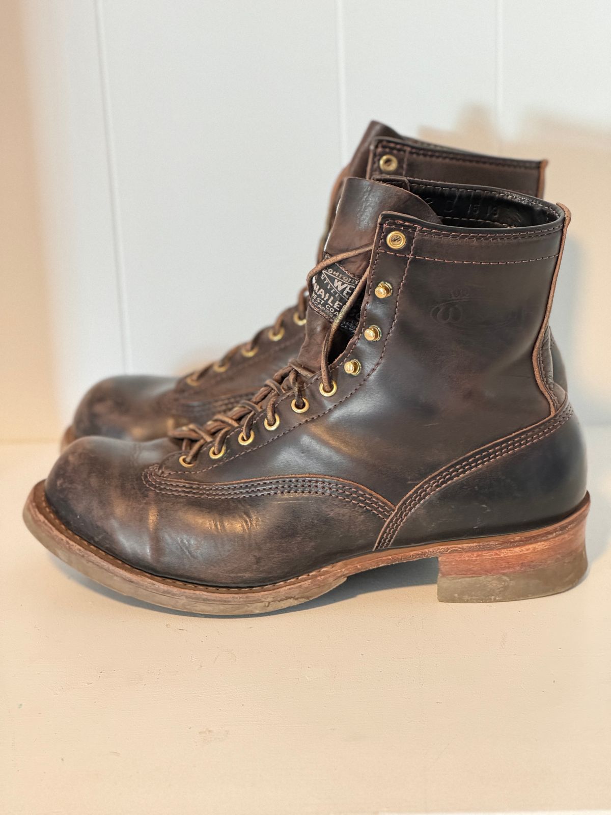 Photo by centralfornia on April 6, 2024 of the Wesco Jobmaster in Horween Black Chromexcel Horsehide.