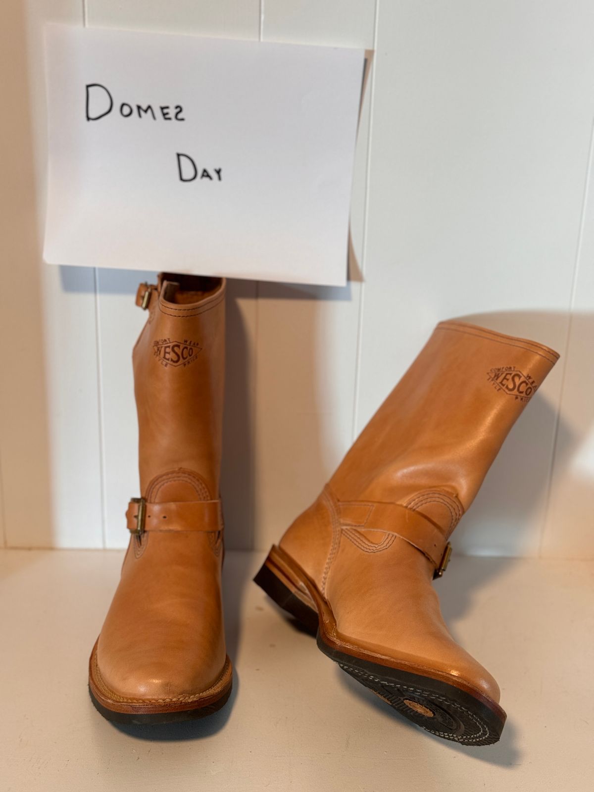 Photo by centralfornia on October 3, 2024 of the Wesco 1939 Engineer Boot in Maryam Natural Horsebutt.